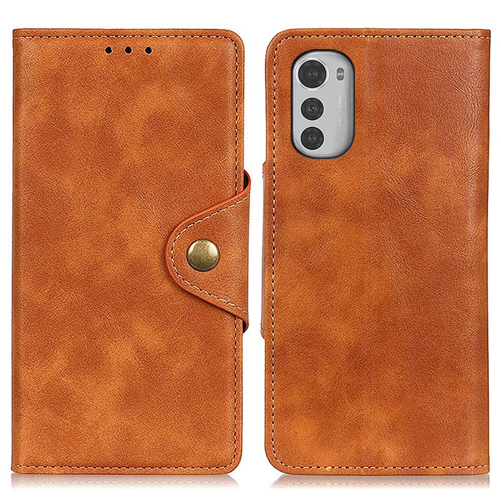 

Messing Schnalle Magnetic Clasp -hülle Für Motorola Moto E32, PU Leder + TPU Stand Wallet Telefonabdeckung - Braun, Motorola Moto E32 4G