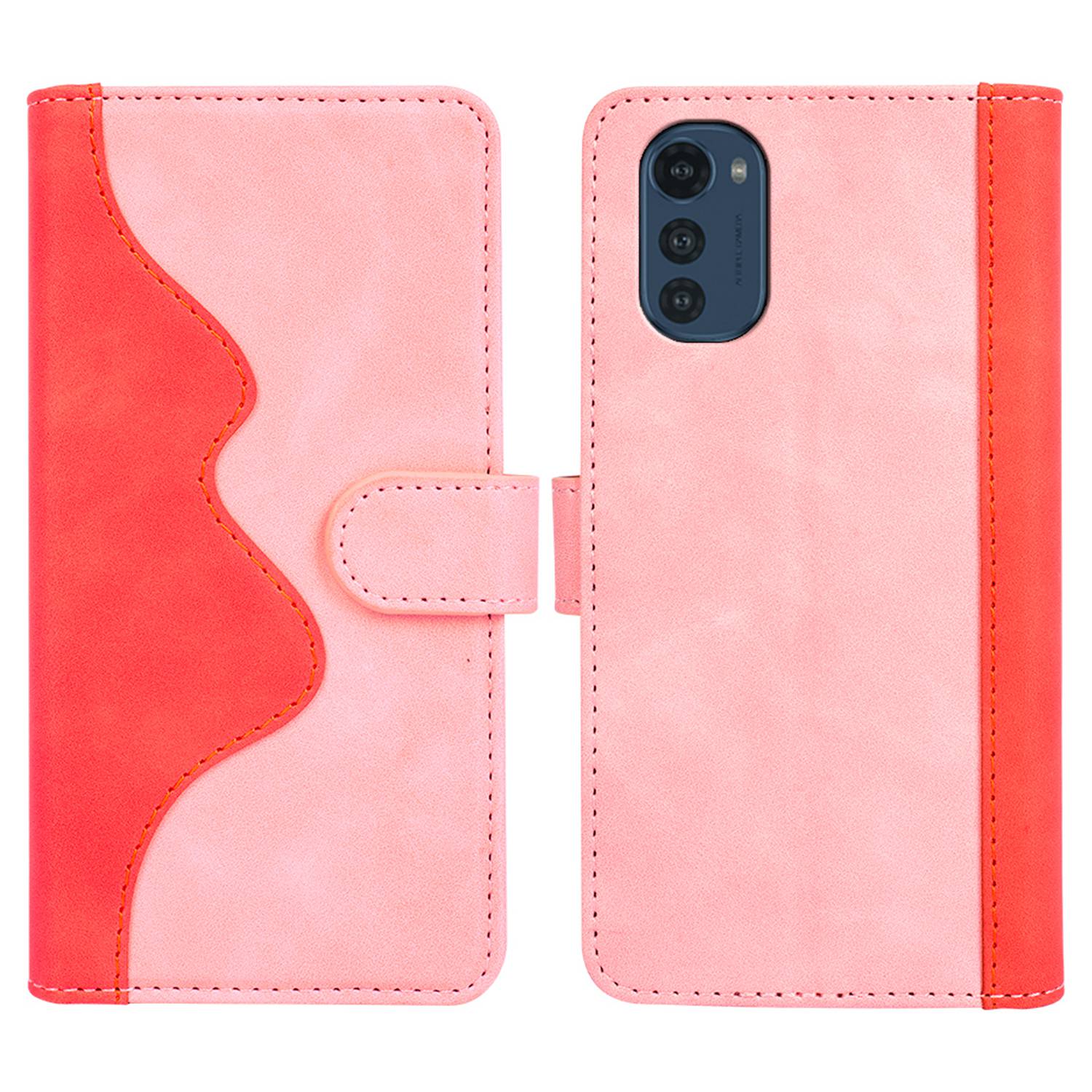 

Für Motorola Moto E32 4G Spleißdesign Phone Stand Wallet Deckung Schockdes PU Leder Magnetic Clasp Hülle Hülle - Rosa, Motorola Moto E32 4G