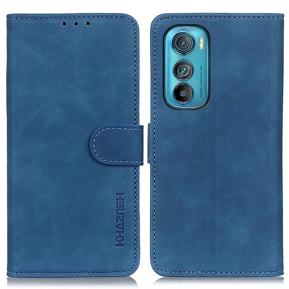 

Khazneh Für Motorola Edge 30 5G Vintage Textured Phone Cover Stand Wallet PU Leder Hülle Anti-Drogen-Magnetverschluss Telefonschale - Blau, Motorola Edge 30 5G