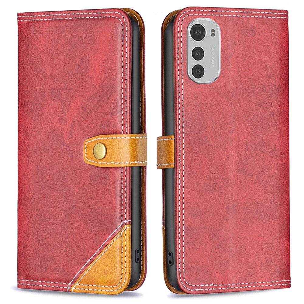 

Binfen Color BF Leder Serie-8 Für Motorola Moto E32 12 Style Double Stitching Lines Spleißen Leder-handy-kartonhalter-ständer Cover - Rot, Motorola Moto E32 4G