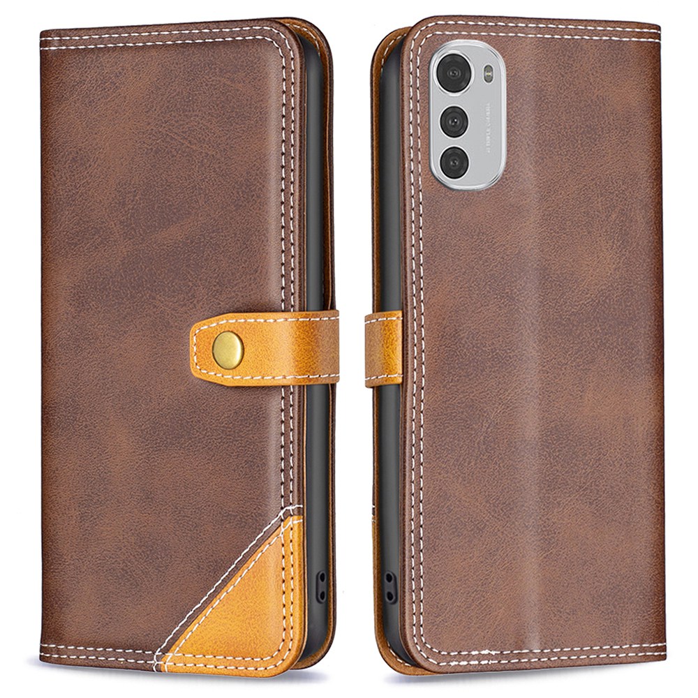 

Binfen Color BF Leder Serie-8 Für Motorola Moto E32 12 Style Double Stitching Lines Spleißen Leder-handy-kartonhalter-ständer Cover - Kaffee, Motorola Moto E32 4G