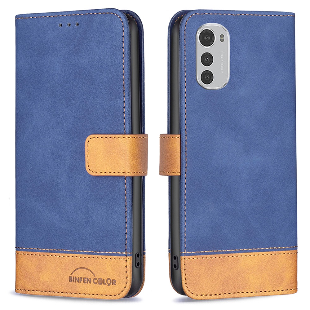 

Binfen Farbe Für Motorola Moto E32 BF Leder Serie-7 Flip Wallet Hülle Style 11 Haut Touch Matte PU Leder Verstellbarer Ständer Spleißabdeckung - Blau, Motorola Moto E32 4G