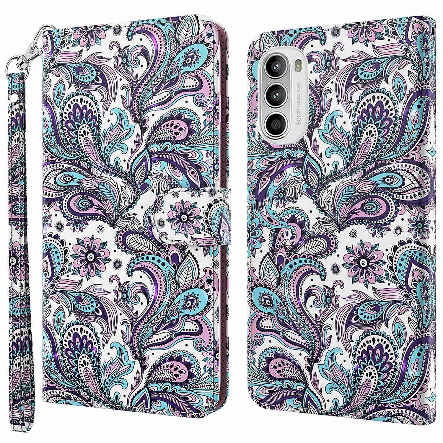 

Muster Bedrucktes Telefongehäuse Für Motorola Moto G52 4G, Brieftaschenfunktion Anti-Kratzer-Anti-Fall-PU-Lederschale Mit Ständer - Lila Impatiens, Motorola Moto G52 4G