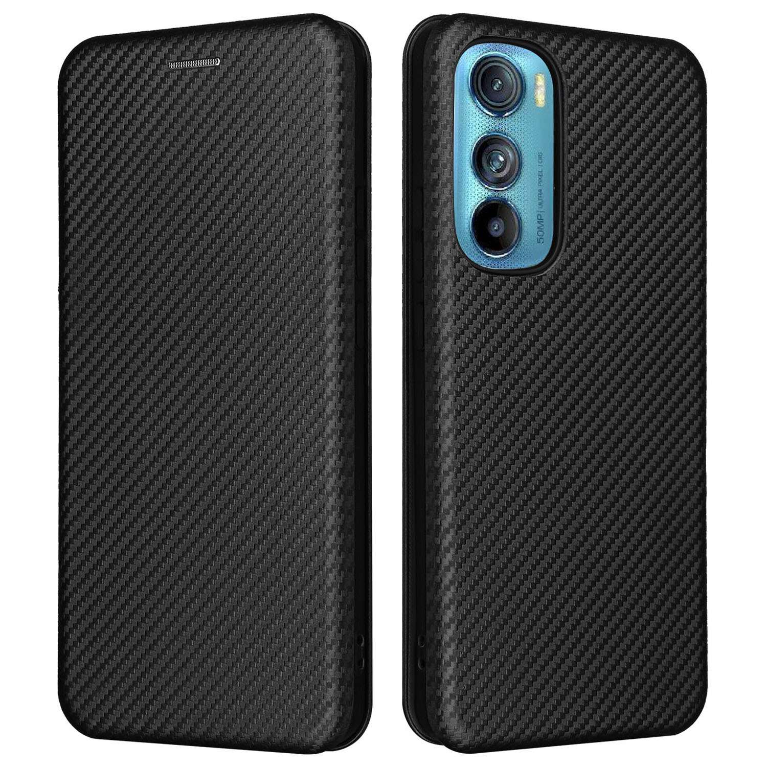 

Für Motorola Edge 30 Kohlefaser -texturkartenhalterhalter PU -leder Magnetische Autoschließabdeckung Flip Abdeckung Mit Ringriemen - Schwarz, Motorola Edge 30 5G