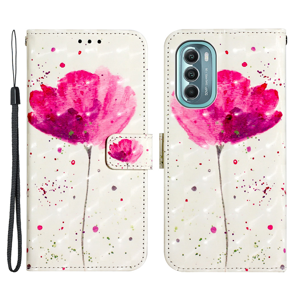 

YB Pattern Printing Leath Series 2 Pour Motorola Moto G Stylus 5G (2022) Modèle 3D Pu En Cuir Portefeuille Magnétique Flip Light Spot Decor Stand Cover Avec Sangle - Fleur