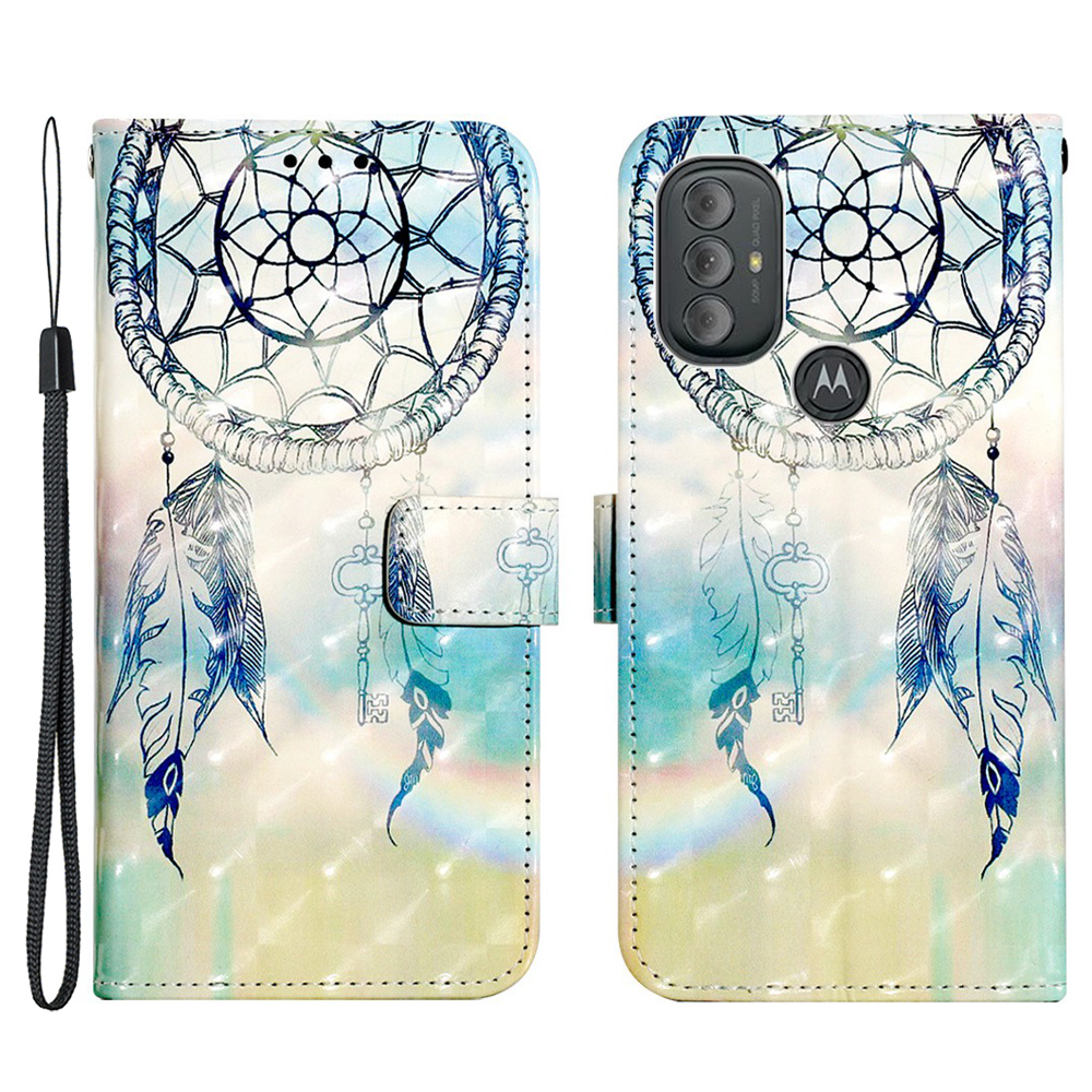 

YB Pattern Printing Leather Series-2 for Motorola Moto G Power (2022) Wallet Case Light Spot Decor PU Leather Wrist Strap Stand Protective Cover - Dream Wind Chime