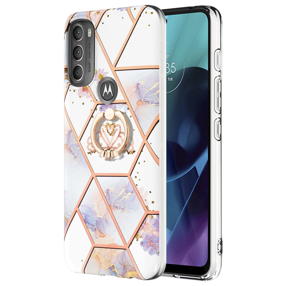 

Für Motorola Moto G71 5G YB IMD Series-6 Elektroplatten Marmormuster Hülle Weiche TPU Schockdelie Imd-telefonabdeckung Mit Ring-kickstand - Krone, Motorola Moto G71 5G
