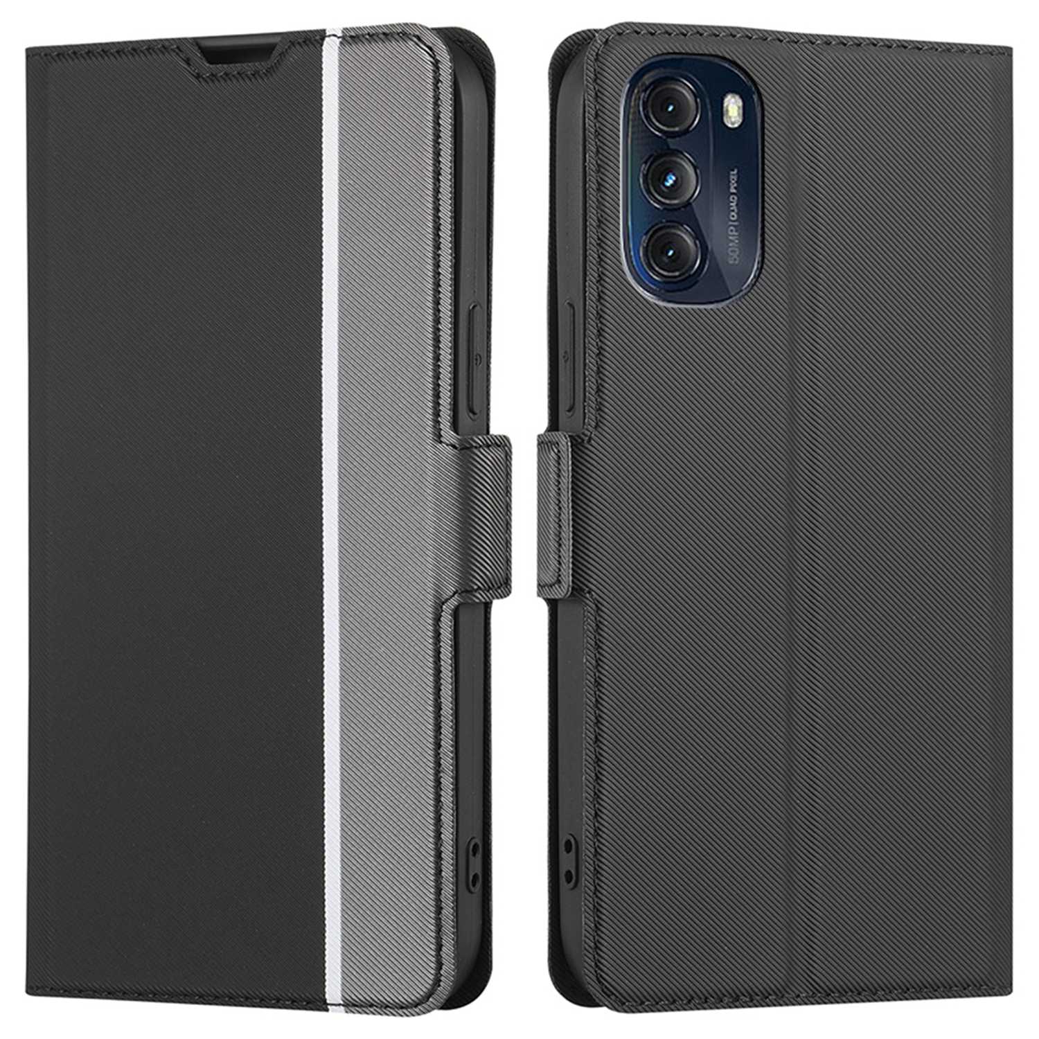 

Für Motorola Moto G (2022) 5G Schockdelie-Telefonabdeckung Twill Textur Ultra-Slim Flip PU Leder-Kartonhalter Mit Ständer - Schwarz, Motorola Moto G (2022) 5G