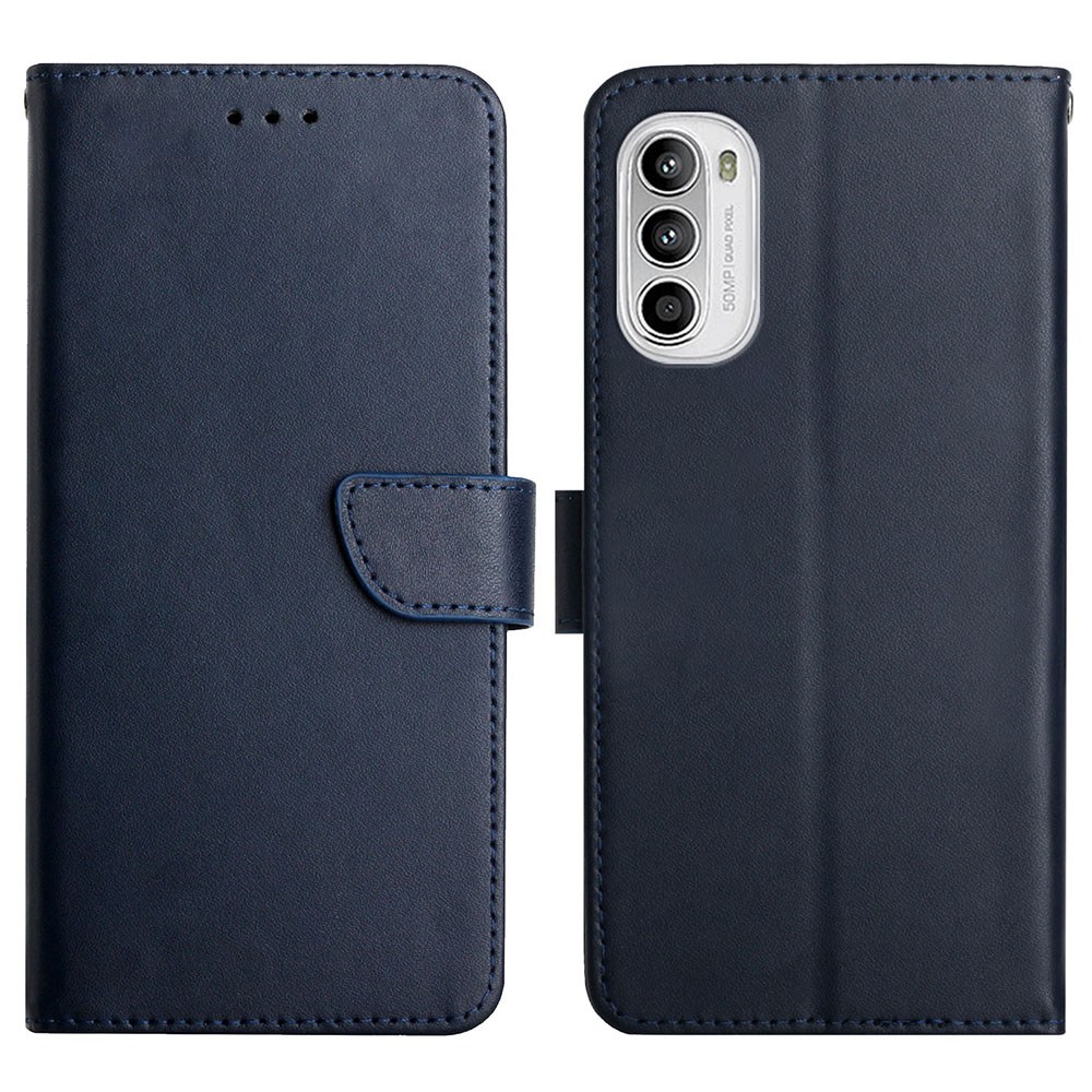 

Anti-Kratzer-Nappa-Texturhülle Für Motorola Moto G71S 5G, Weastresistente Echte Lederblätter-Flip-Abdeckung Mit Brieftasche - Blau, Motorola Moto G71s 5G