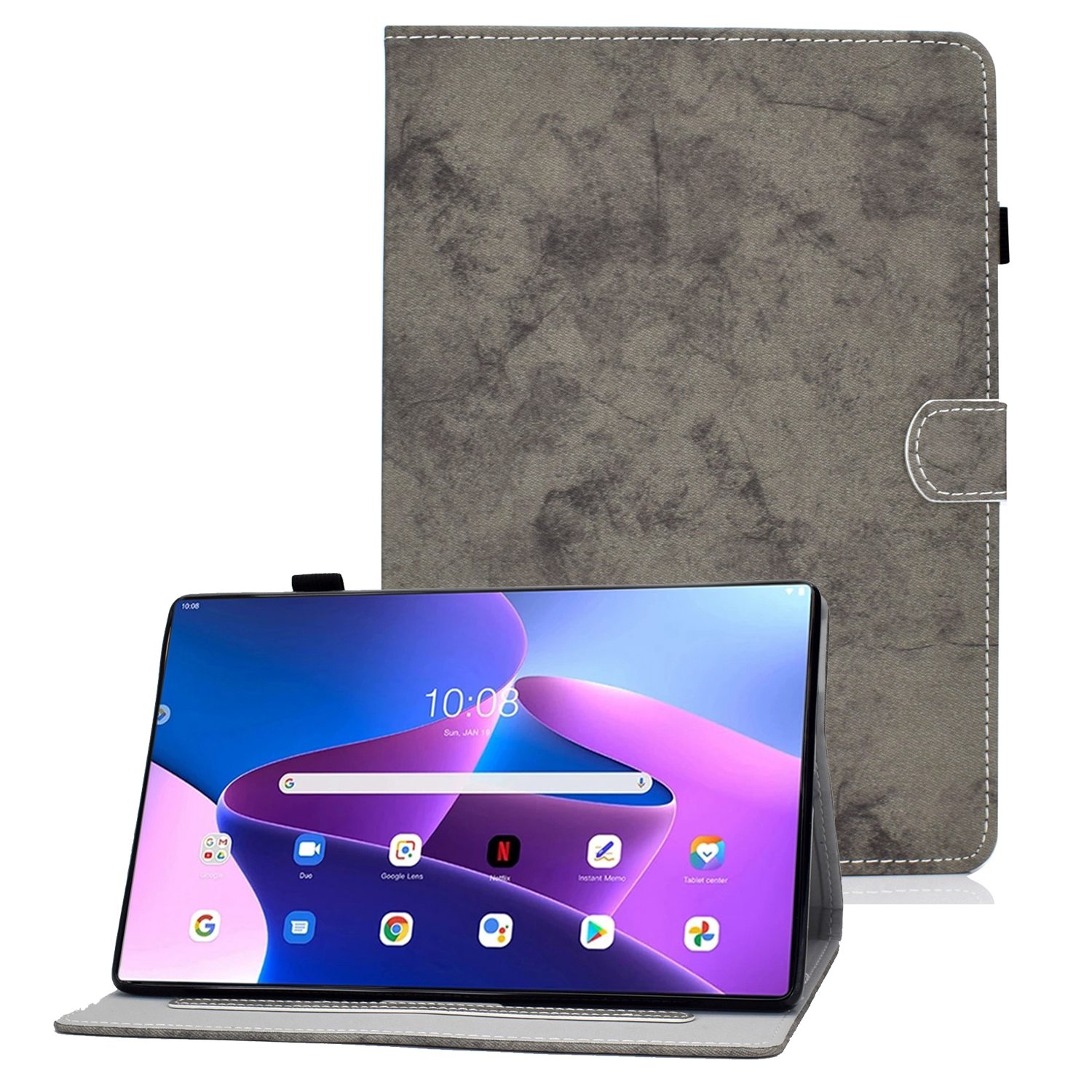 

Für Lenovo Tab M10 Plus (Gen 3) Stofftextur Feste Farben Leder Tablet Cart Card Slots Stand Design Magnetic Cover - Grau, Lenovo Tab M10 Plus (3rd Gen)