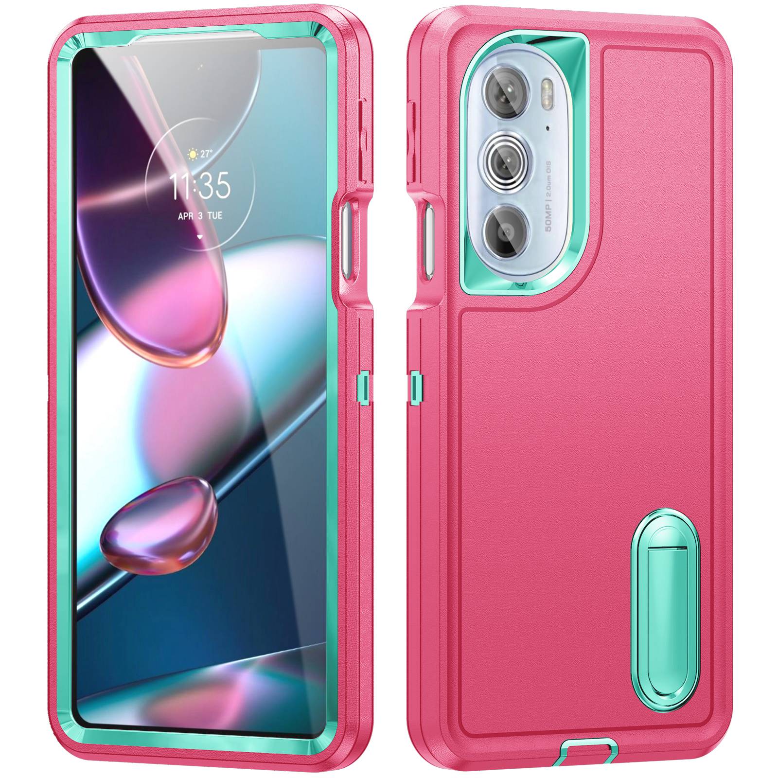 

Für Motorola Edge 30 Pro (Motorola Edge + (2022)) Defender Series Hard PC + Soft TPU Kickstand Hülle Anti-Drop-Telefonabdeckung - Rose/Licht Cyan, Motorola Edge 30 Pro (Motorola Edge+ (2022))