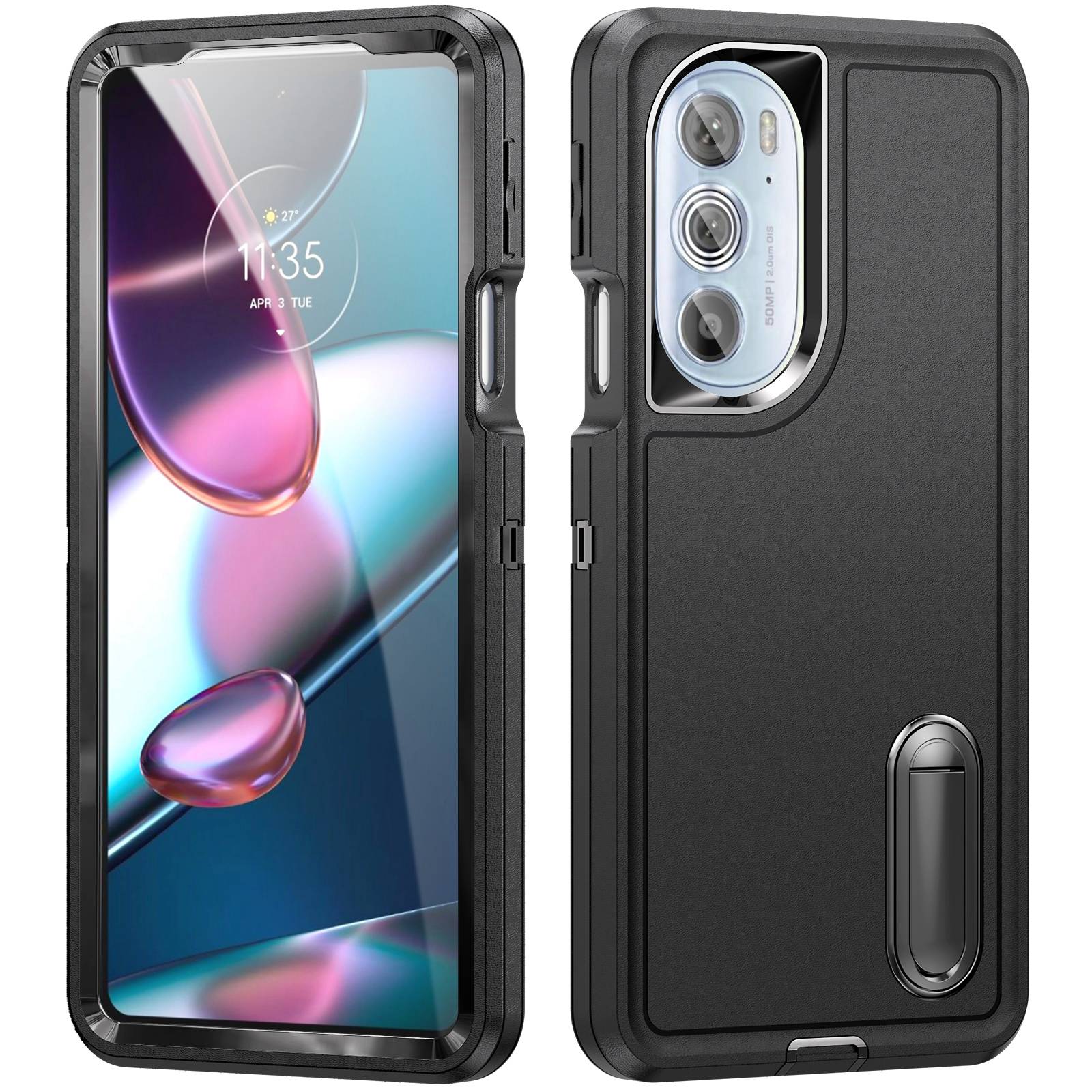 

Für Motorola Edge 30 Pro (Motorola Edge + (2022)) Defender Series Hard PC + Soft TPU Kickstand Hülle Anti-Drop-Telefonabdeckung - Schwarz Schwarz, Motorola Edge 30 Pro (Motorola Edge+ (2022))