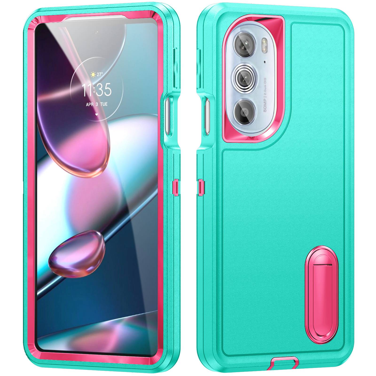 

Für Motorola Edge 30 Pro (Motorola Edge + (2022)) Defender Series Hard PC + Soft TPU Kickstand Hülle Anti-Drop-Telefonabdeckung - Licht Cyan/Rose, Motorola Edge 30 Pro (Motorola Edge+ (2022))