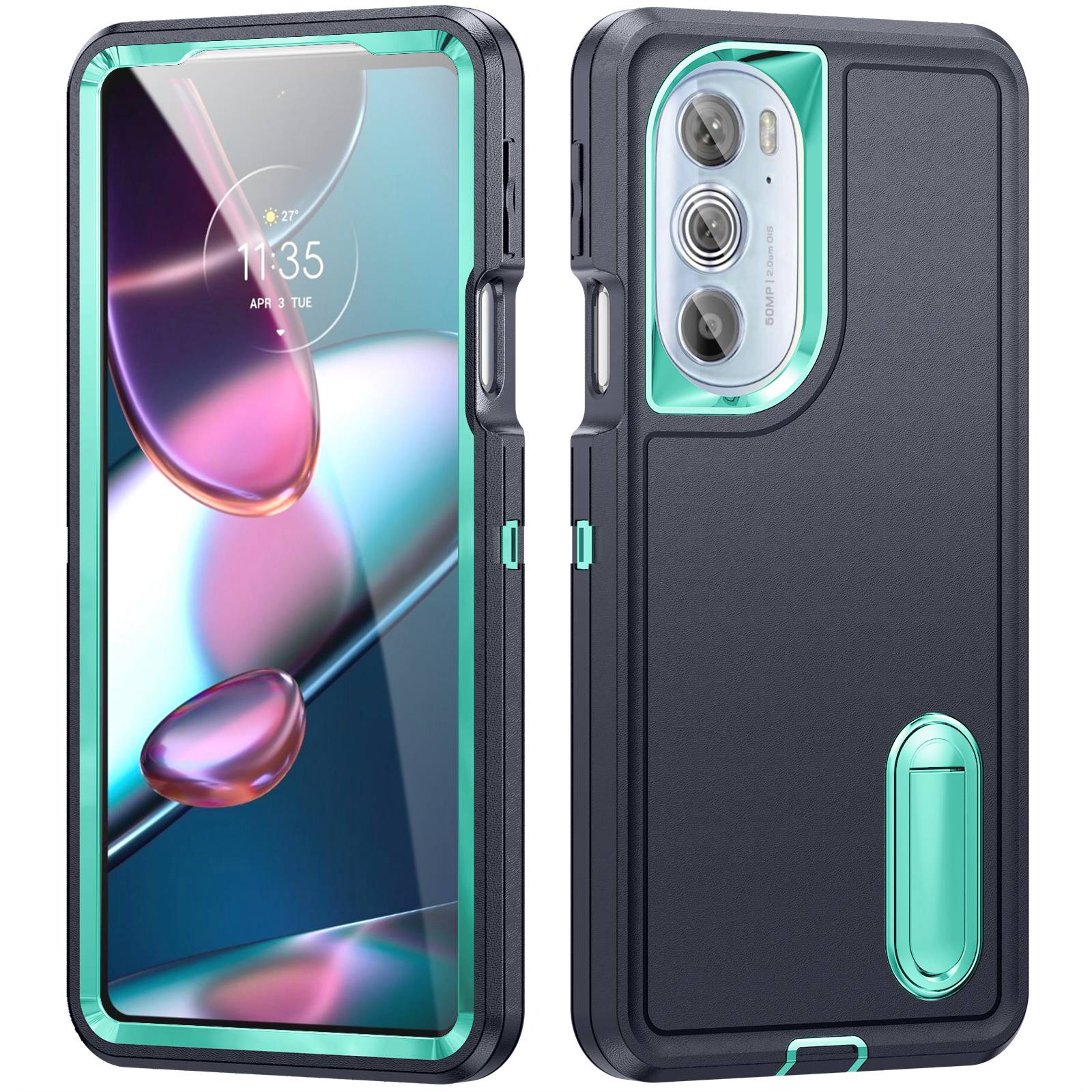 

Für Motorola Edge 30 Pro (Motorola Edge + (2022)) Defender Series Hard PC + Soft TPU Kickstand-Hülle Anti-Drop-Telefonabdeckung - Dunkelblau/helles Cyan, Motorola Edge 30 Pro (Motorola Edge+ (2022))