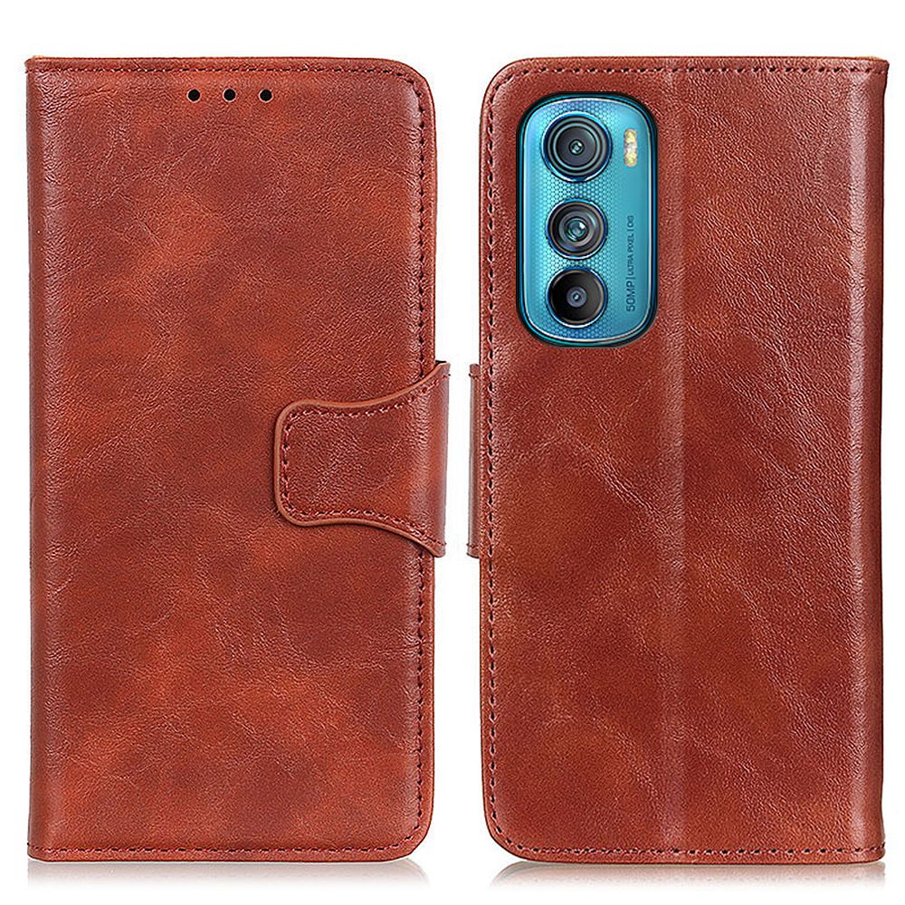 

Für Motorola Edge 30 5G Anti-Kratzer Splitder Leder Crazy Horse Texture Ständer Hülle Drop-Proof-Brieftaschenstil Telefonschutzschutz Beschützer - Braun, Motorola Edge 30 5G