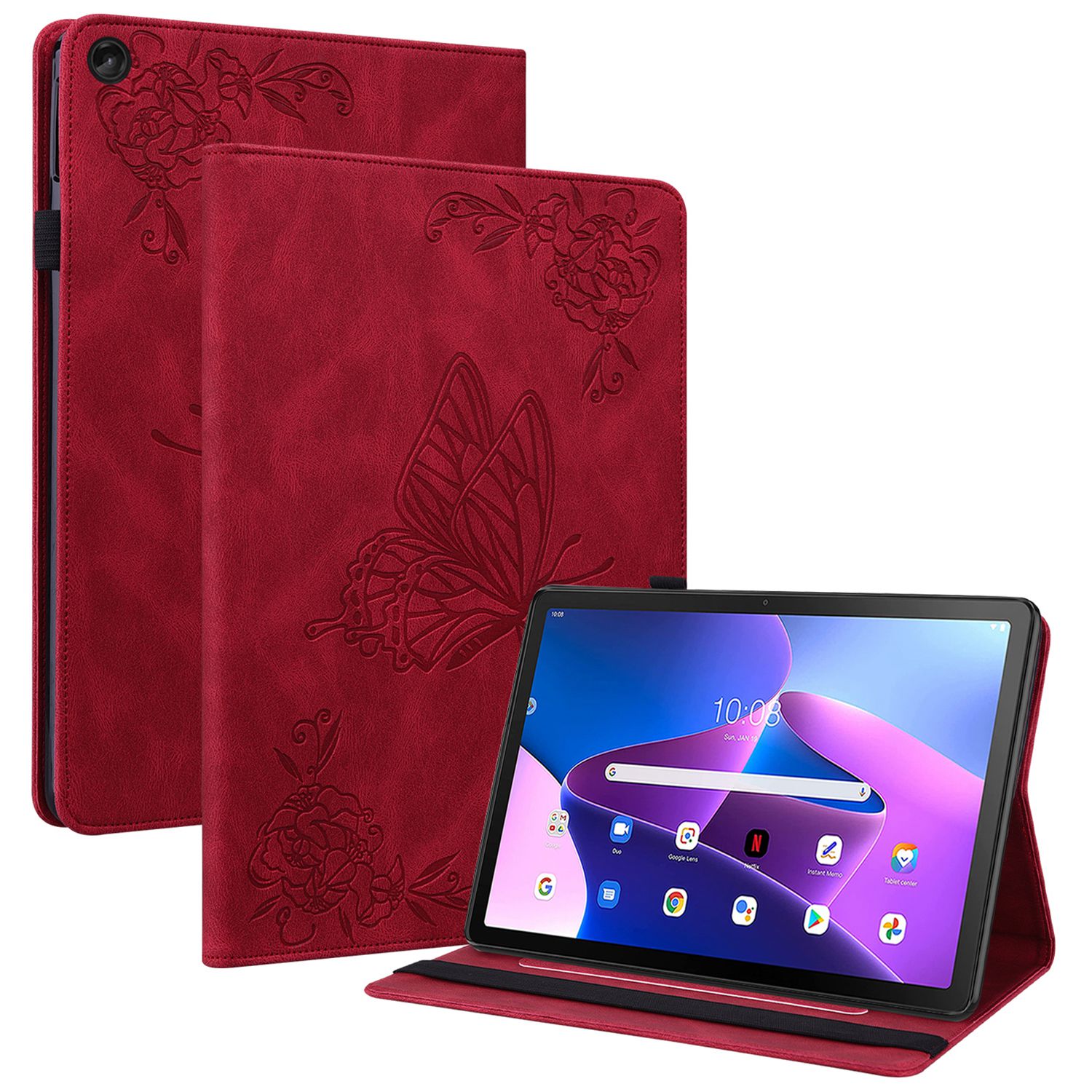 

Schmetterlingsblume Eingeprägte Tablet -hülle Für Lenovo Tab M10 (Gen 3), PU Leder Stand Card Halter Schutzabdeckung - Rot, Lenovo Tab M10 (Gen 3)