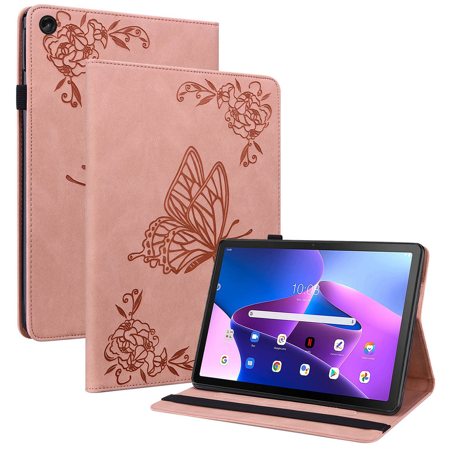 

Schmetterlingsblume Eingeprägte Tablet -hülle Für Lenovo Tab M10 (Gen 3), PU Leder Stand Card Halter Schutzabdeckung - Rosa, Lenovo Tab M10 (Gen 3)