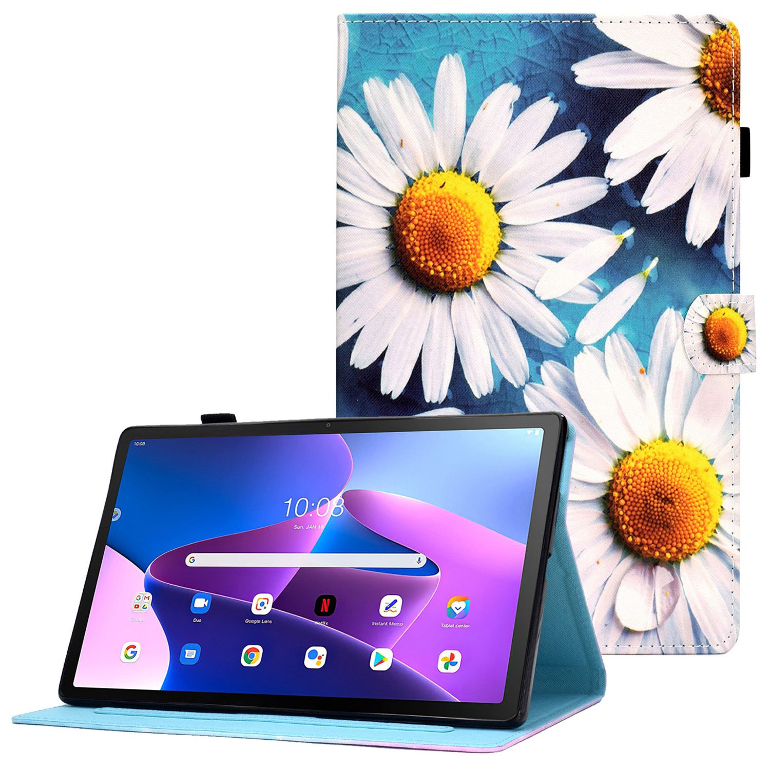 

Stichmuster -druckleder -hülle Für Lenovo Tab M10 Plus (Gen 3), Schockdes Standkartenschlitzabdeckung - Gänseblümchen, Lenovo Tab M10 Plus (3rd Gen)