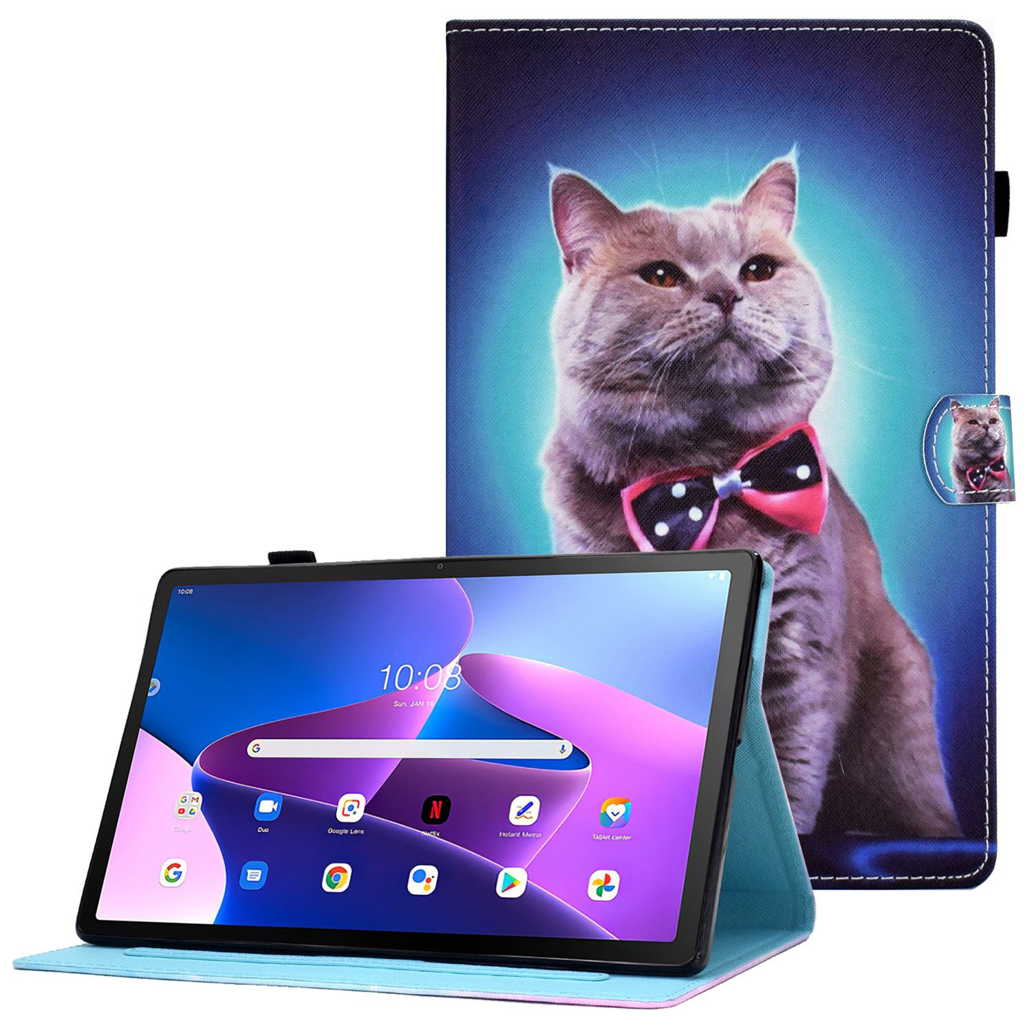 

Stichmuster -druckleder -hülle Für Lenovo Tab M10 Plus (Gen 3), Schockdes Standkartenschlitzabdeckung - Katze Binden, Lenovo Tab M10 Plus (3rd Gen)