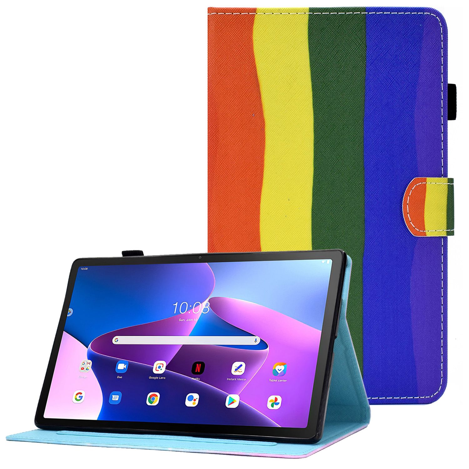 

Stichmuster -druckleder -hülle Für Lenovo Tab M10 Plus (Gen 3), Schockdes Standkartenschlitzabdeckung - Regenbogen, Lenovo Tab M10 Plus (3rd Gen)