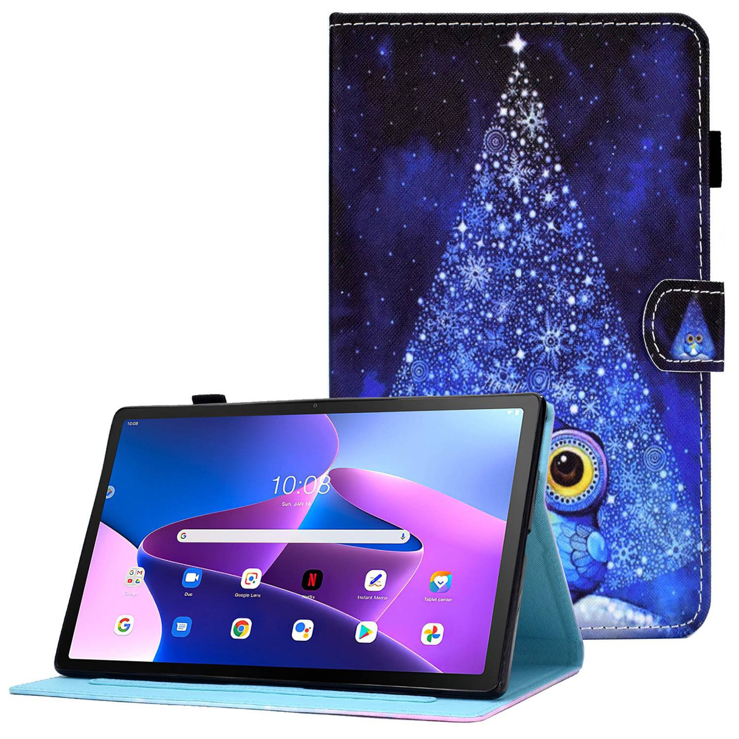 

Stichmuster -druckleder -hülle Für Lenovo Tab M10 Plus (Gen 3), Schockdes Standkartenschlitzabdeckung - Nachteule, Lenovo Tab M10 Plus (3rd Gen)