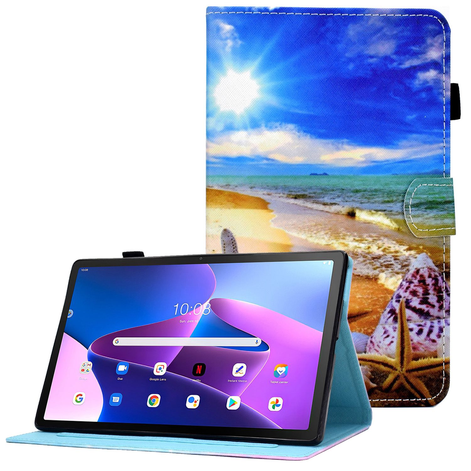 

Stichmuster -druckleder -hülle Für Lenovo Tab M10 Plus (Gen 3), Schockdes Standkartenschlitzabdeckung - Blauer Himmel, Lenovo Tab M10 Plus (3rd Gen)