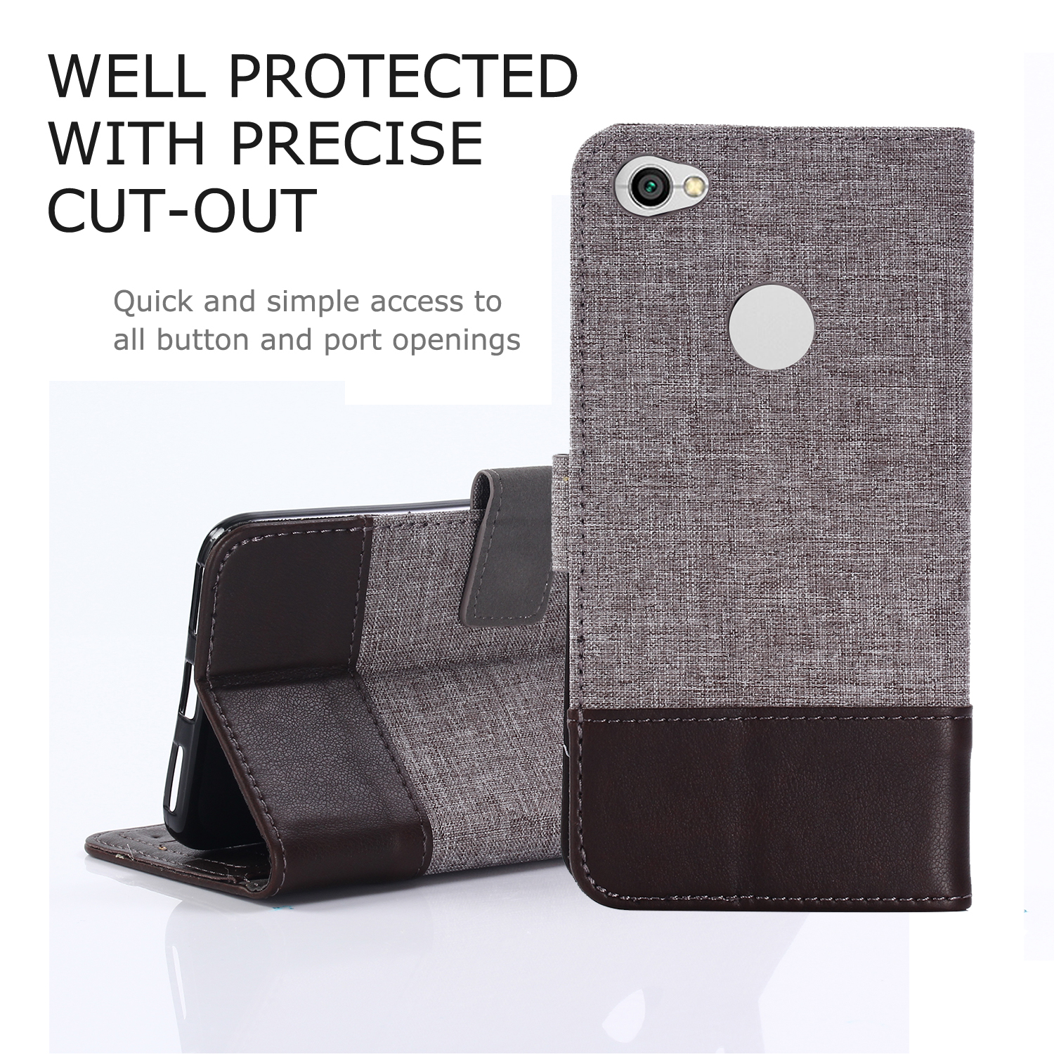 

Muxma Für Xiaomi Redmi Note 5A Prime / Redmi Y1 Spleißen Leder -leinwand Brieftasche Mobiltelefon Hülle - Braun, Xiaomi Redmi Note 5A Prime
