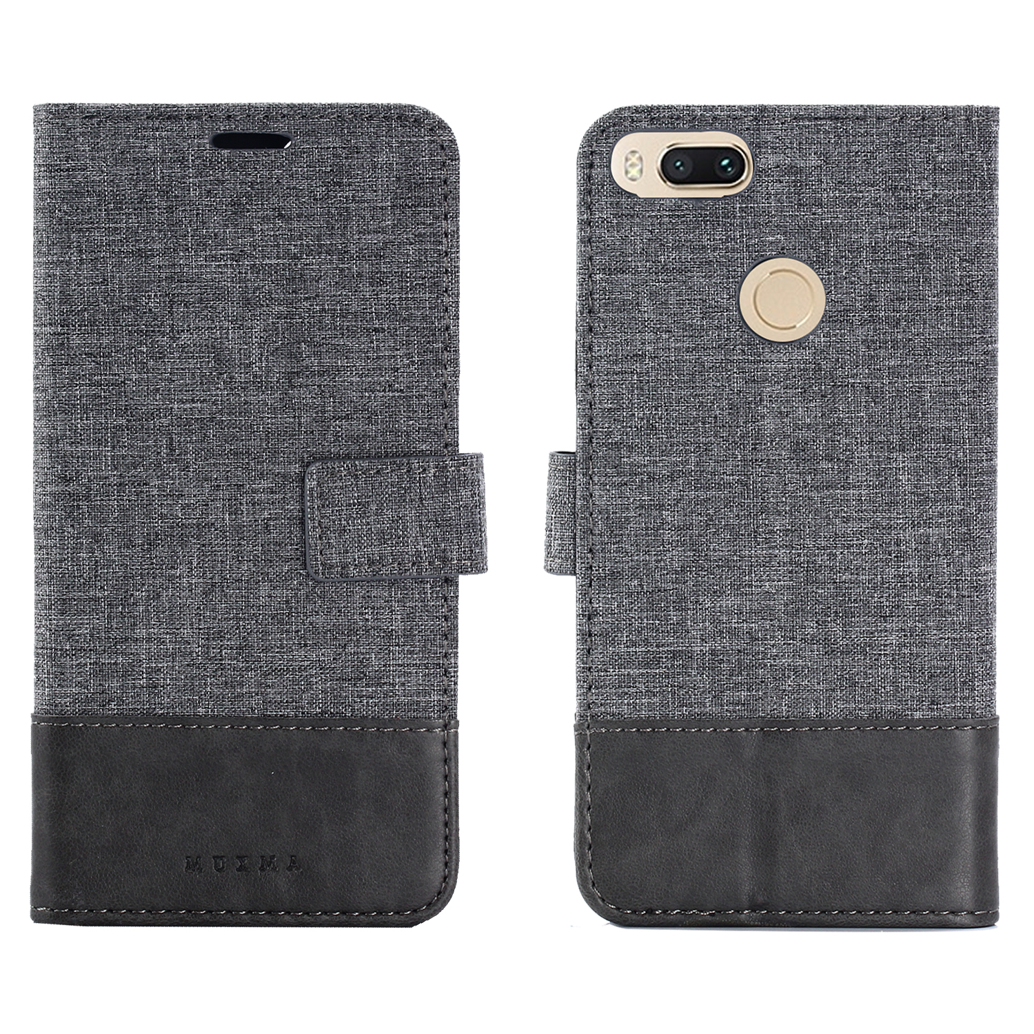

MUXMA PU Leder -leinwand Spleißbrieftaschengehäuse Mit Stand Für Xiaomi Mi A1 / 5x - Grau, Xiaomi Mi A1