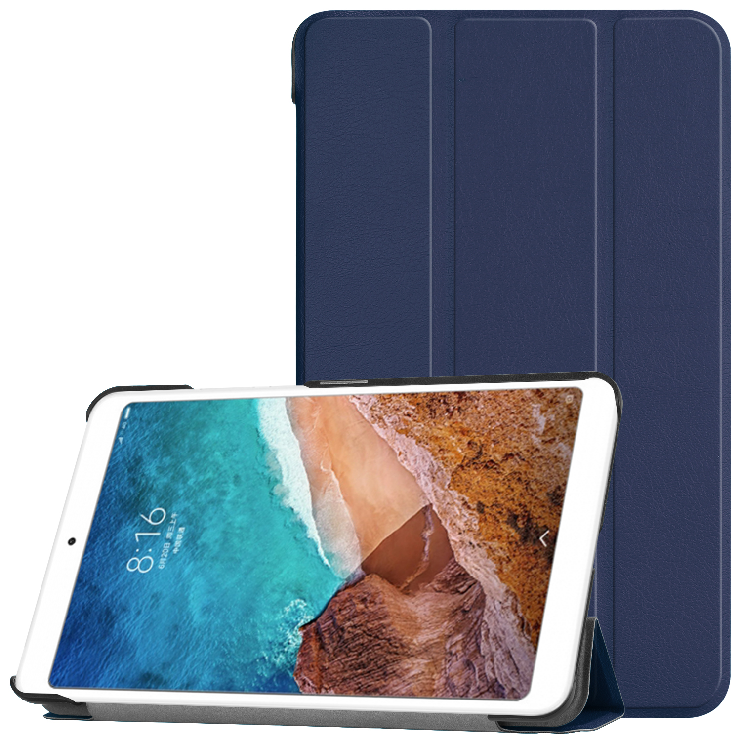

Coussin De Millet 4 Couvercle Intelligent En Cuir Avec Support À Trois Plis - Bleu Foncé, Xiaomi Mi Pad 4