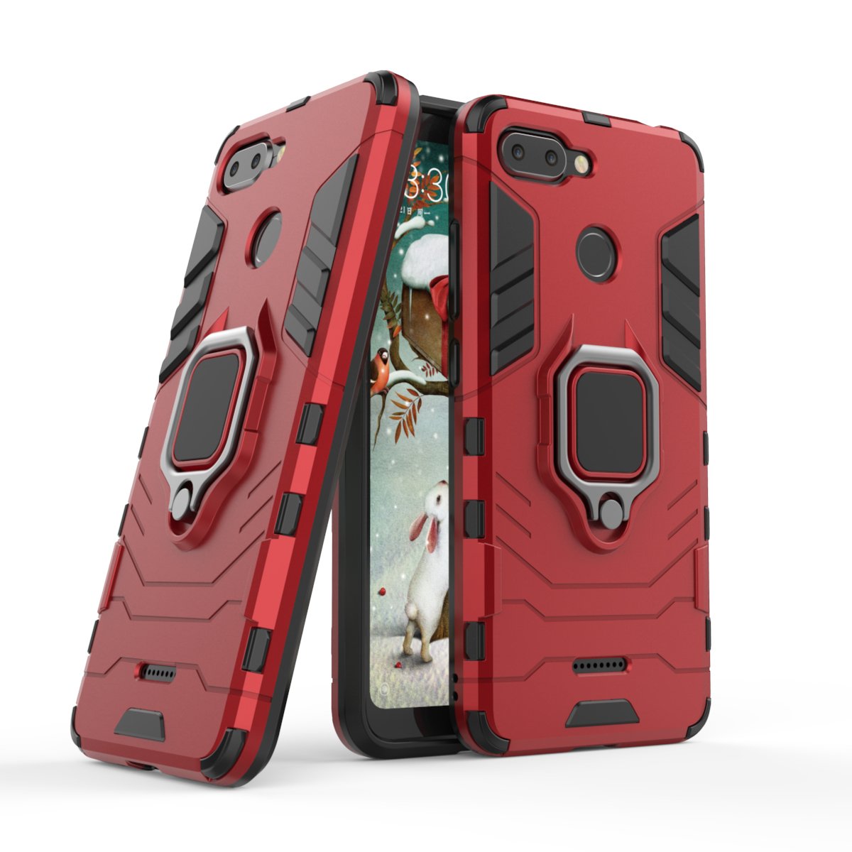 

Finger Ring Kickstand PC + TPU Hybrid Cell Phone Cover for Xiaomi Redmi 6 (Dual Camera: 12MP+5MP) - Red, Xiaomi Redmi 6 (Dual Camera: 12MP+5MP)
