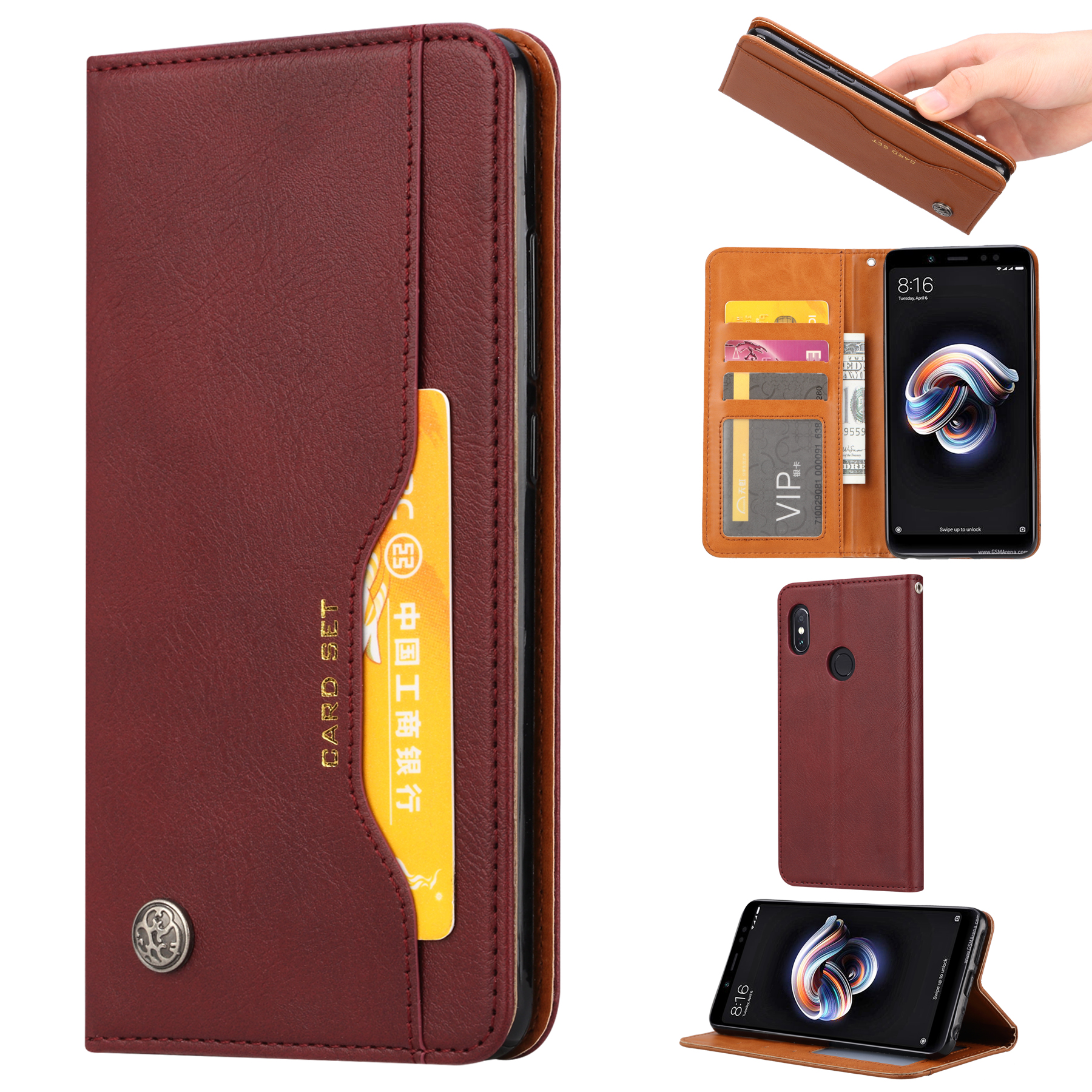 

PU Leather Auto-absorbed Stand Wallet Phone Shell for Xiaomi Mi Max 3 - Wine Red, Xiaomi Mi Max 3