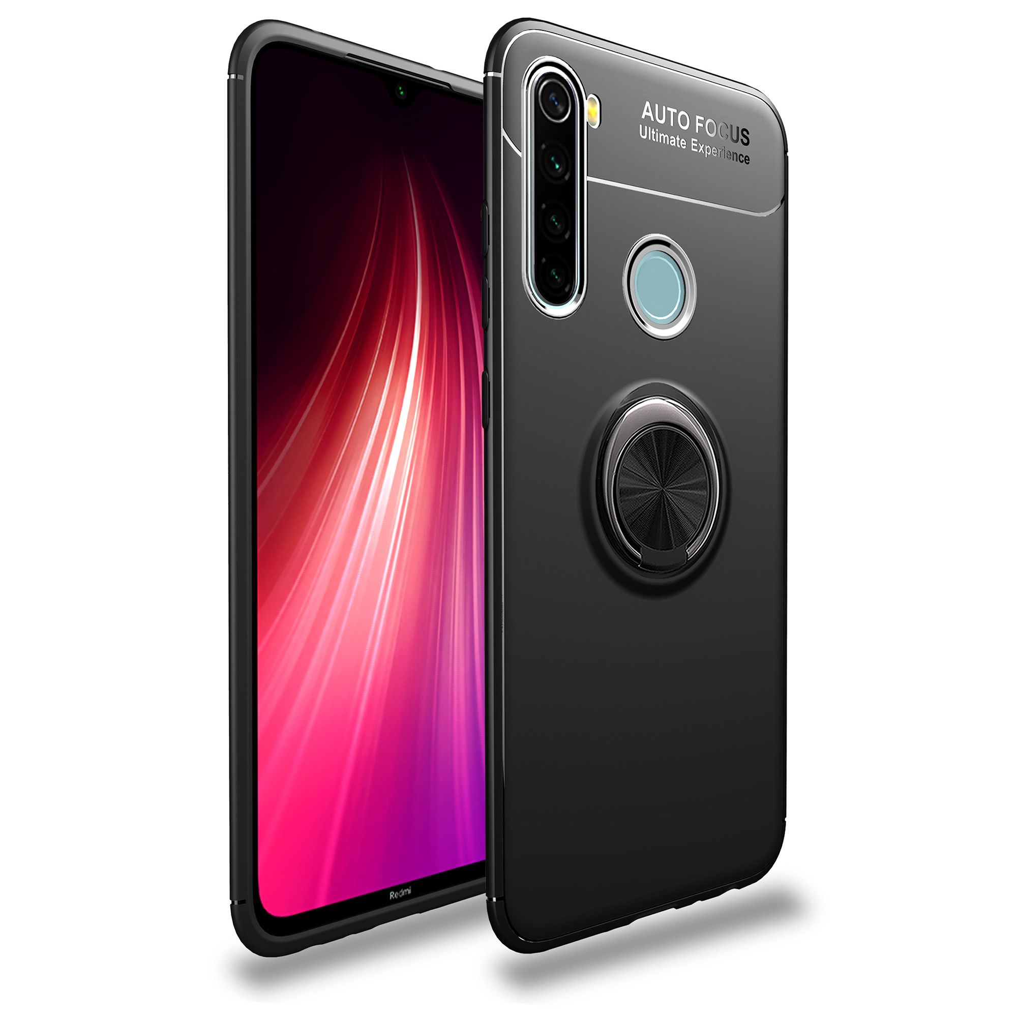 

Lenuo Für Xiaomi Redmi Anmerkung 8 Metallringhalterung Gehäuse Eingebaute Magnetmetallblech Tpu-abdeckung - Alles Schwarz, Xiaomi Redmi Note 8