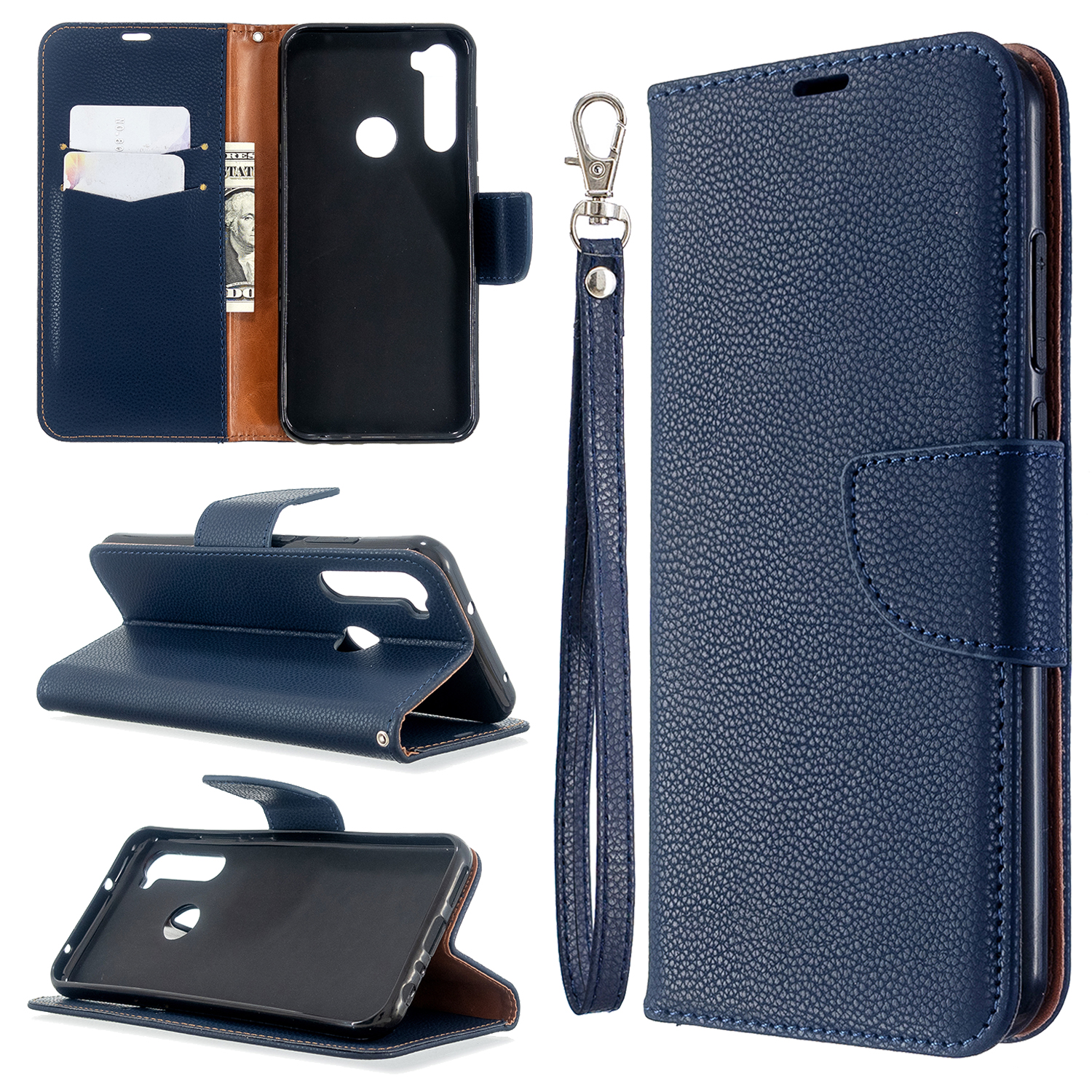 

Case de Support en Cuir de Portefeuille de Peau Litchi Pour Xiaomi Redmi Note 8T - Bleu