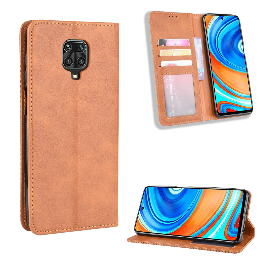 

Vintage Leather Auto-absorbed Wallet Stand Protection Case for Xiaomi Redmi Note 9S/Redmi Note 9 Pro/Redmi Note 9 Pro Max - Brown, Xiaomi Xiaomi Redmi Note 9S