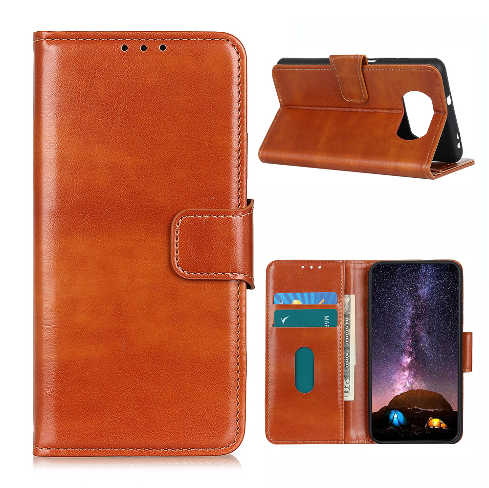 

Leder Shell Crazy Horse Wallet Protector Case Mit Stand Für Xiaomi Poco X3 NFC / POCO X3 - Braun, Xiaomi Poco X3 NFC