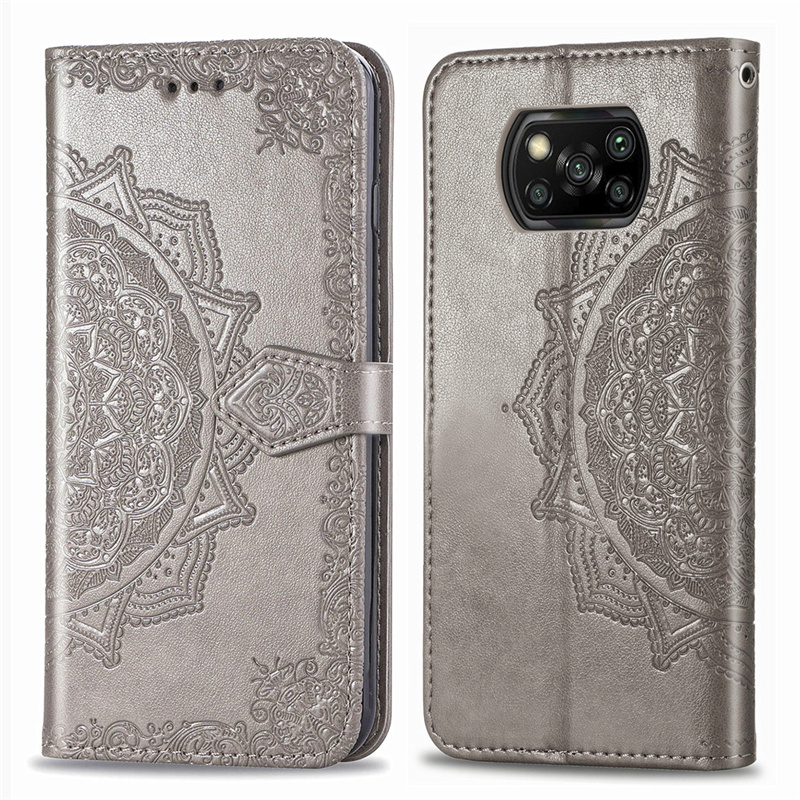

Mandala Blume PU Ledertasche Für Xiaomi Poco X3/Poco X3 NFC Standabdeckung - Grau, Xiaomi Poco X3
