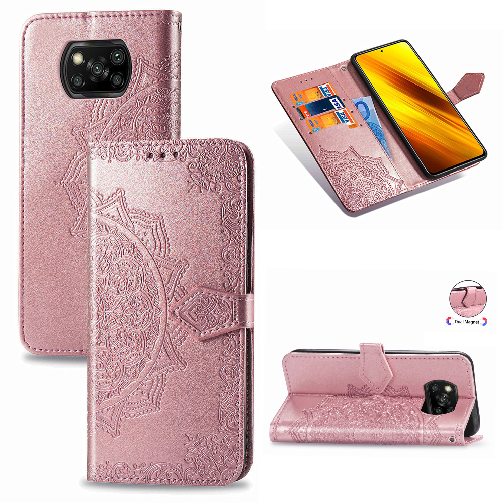 

Mandala Blume PU Ledertasche Für Xiaomi Poco X3/Poco X3 NFC Standabdeckung - Roségold, Xiaomi Poco X3