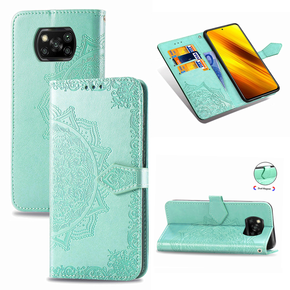 

Mandala Blume PU Ledertasche Für Xiaomi Poco X3/Poco X3 NFC Standabdeckung - Cyan, Xiaomi Poco X3
