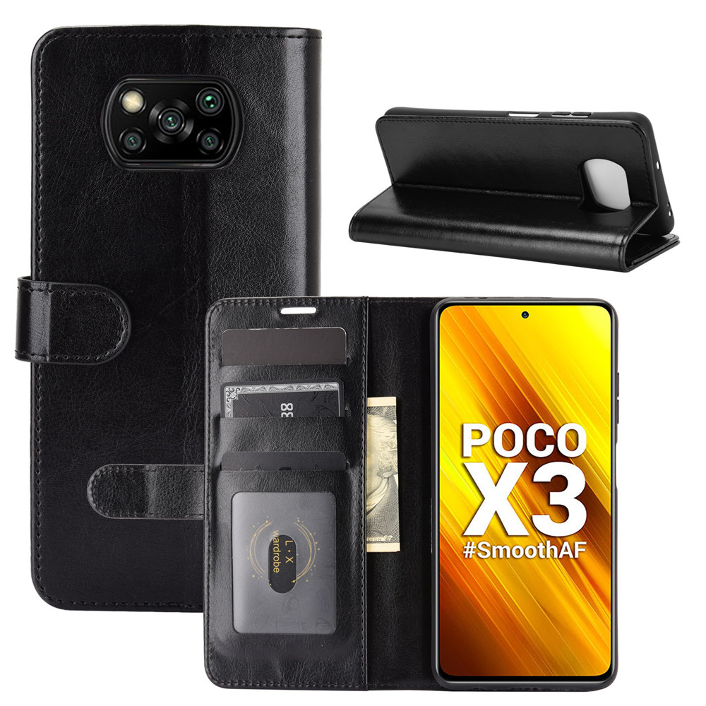 

Crazy Horse Skin Wallet Telefonabdeckung Hülle Für Xiaomi Poco X3/Poco X3 NFC - Schwarz, Xiaomi Poco X3