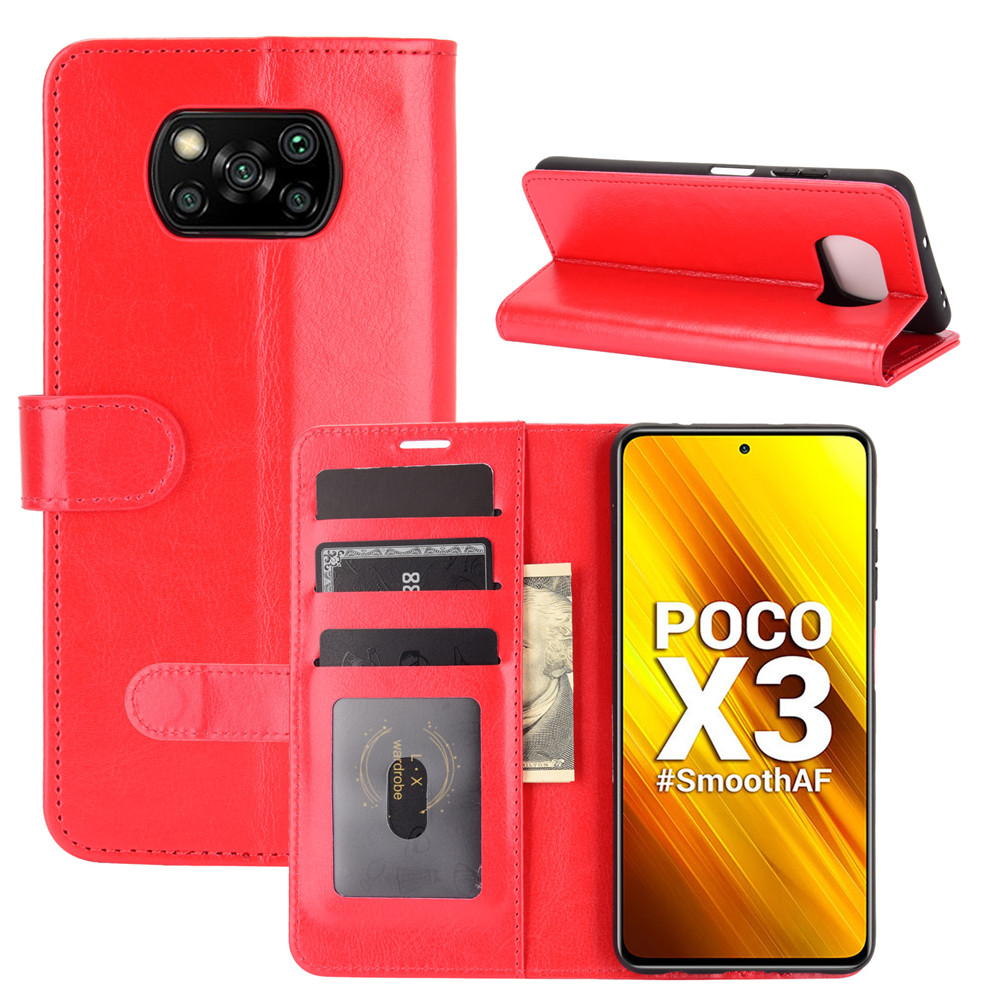 

Crazy Horse Skin Wallet Telefonabdeckung Hülle Für Xiaomi Poco X3/Poco X3 NFC - Rot, Xiaomi Poco X3
