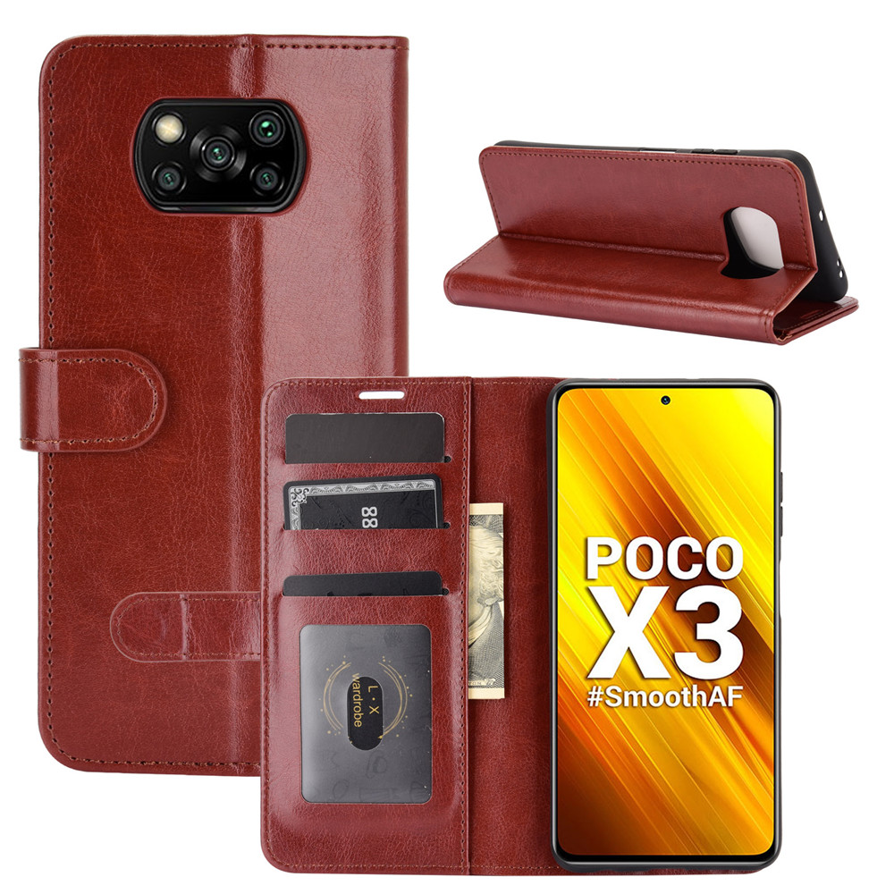 

Crazy Horse Skin Wallet Telefonabdeckung Hülle Für Xiaomi Poco X3/Poco X3 NFC - Braun, Xiaomi Poco X3