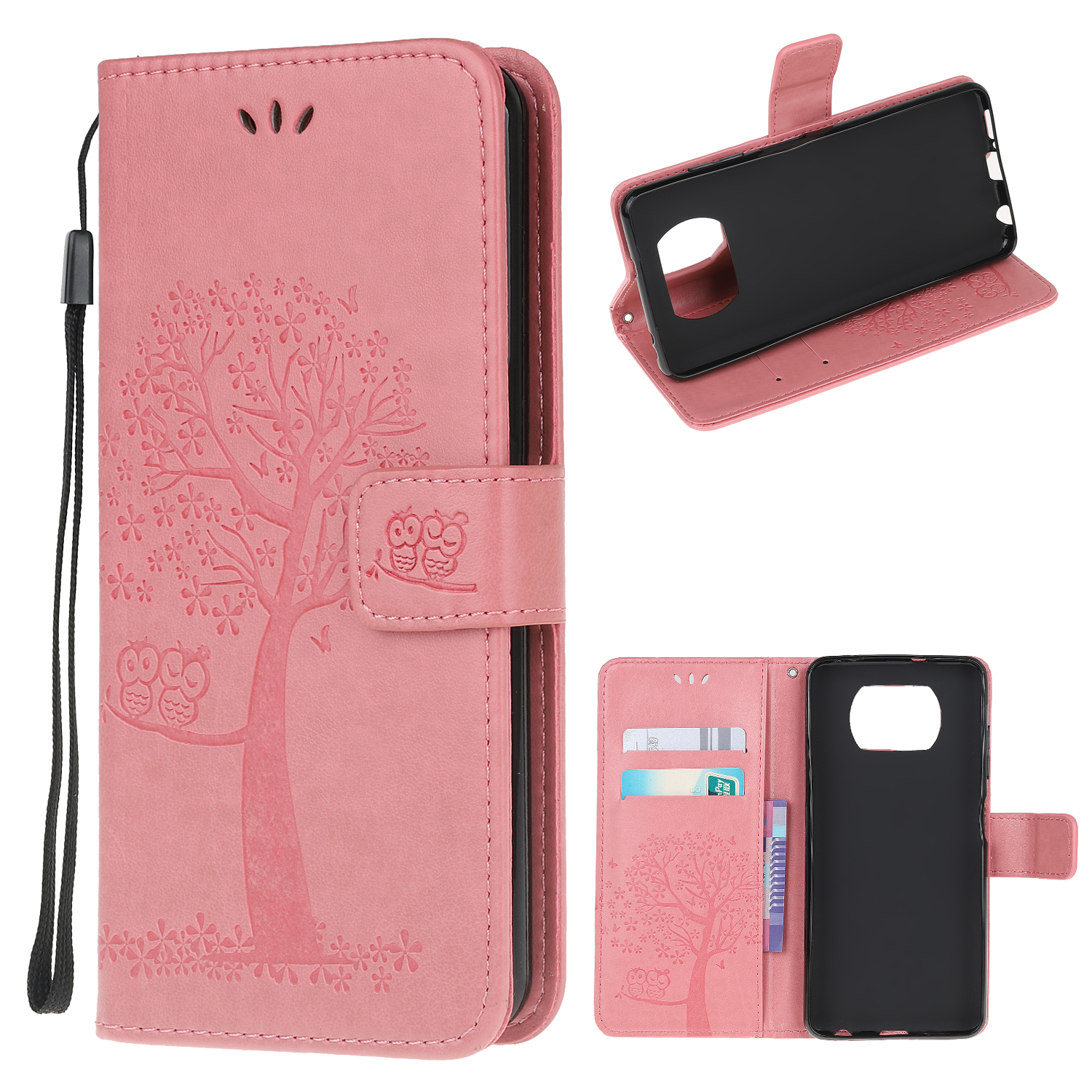 

Stilvoller Abdruckbaum Und Eulen Brieftasche Leder Telefonschutz Für Xiaomi Poco X3/Poco X3 NFC - Rosa, Xiaomi Poco X3
