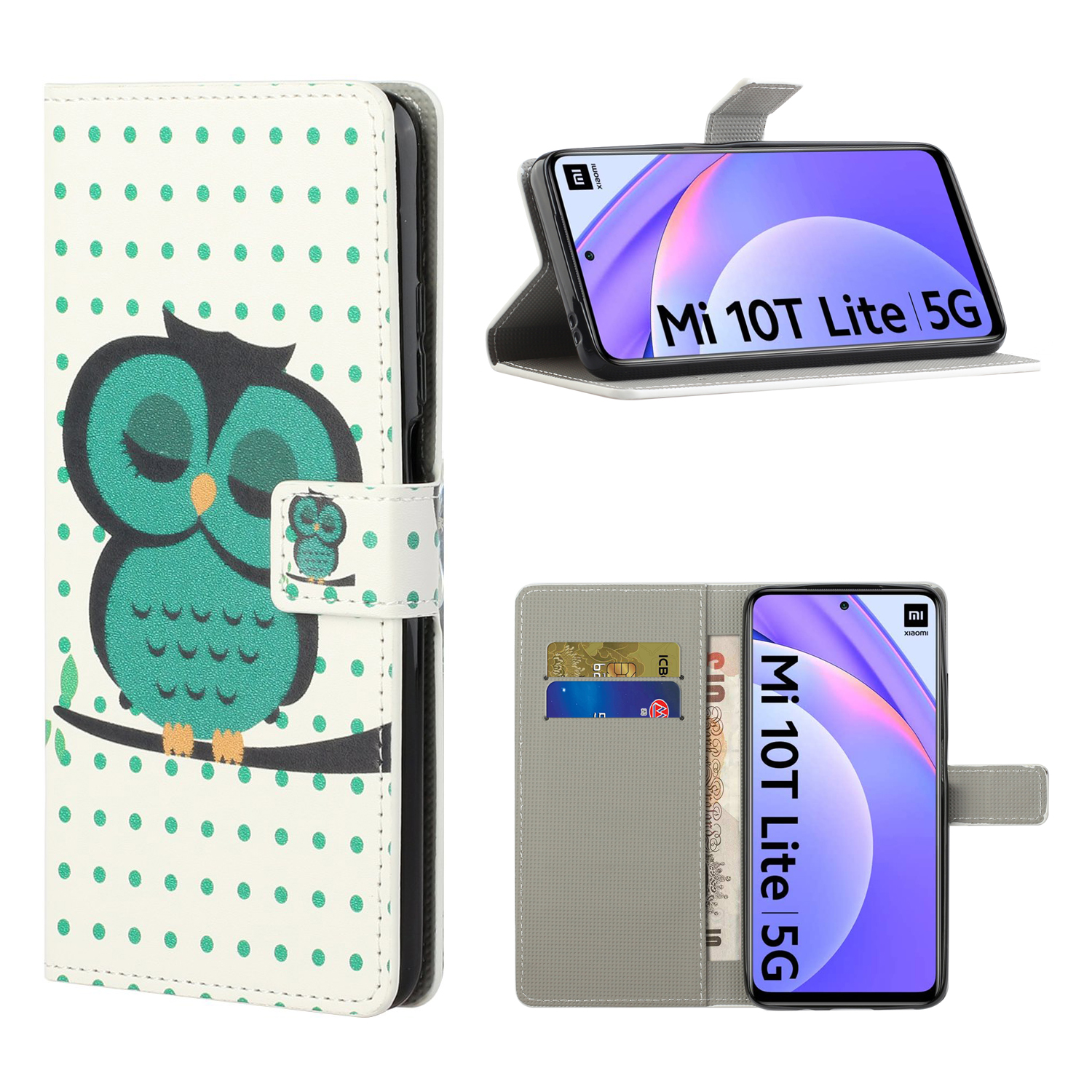

Telefonkoffer Für Xiaomi Mi 10T Lite 5G/Redmi Note 9 Pro 5g/mi 10i 5G Muster Druckbrieftasche Lederschale - Grüne Eule, Xiaomi Mi 10T Lite 5G
