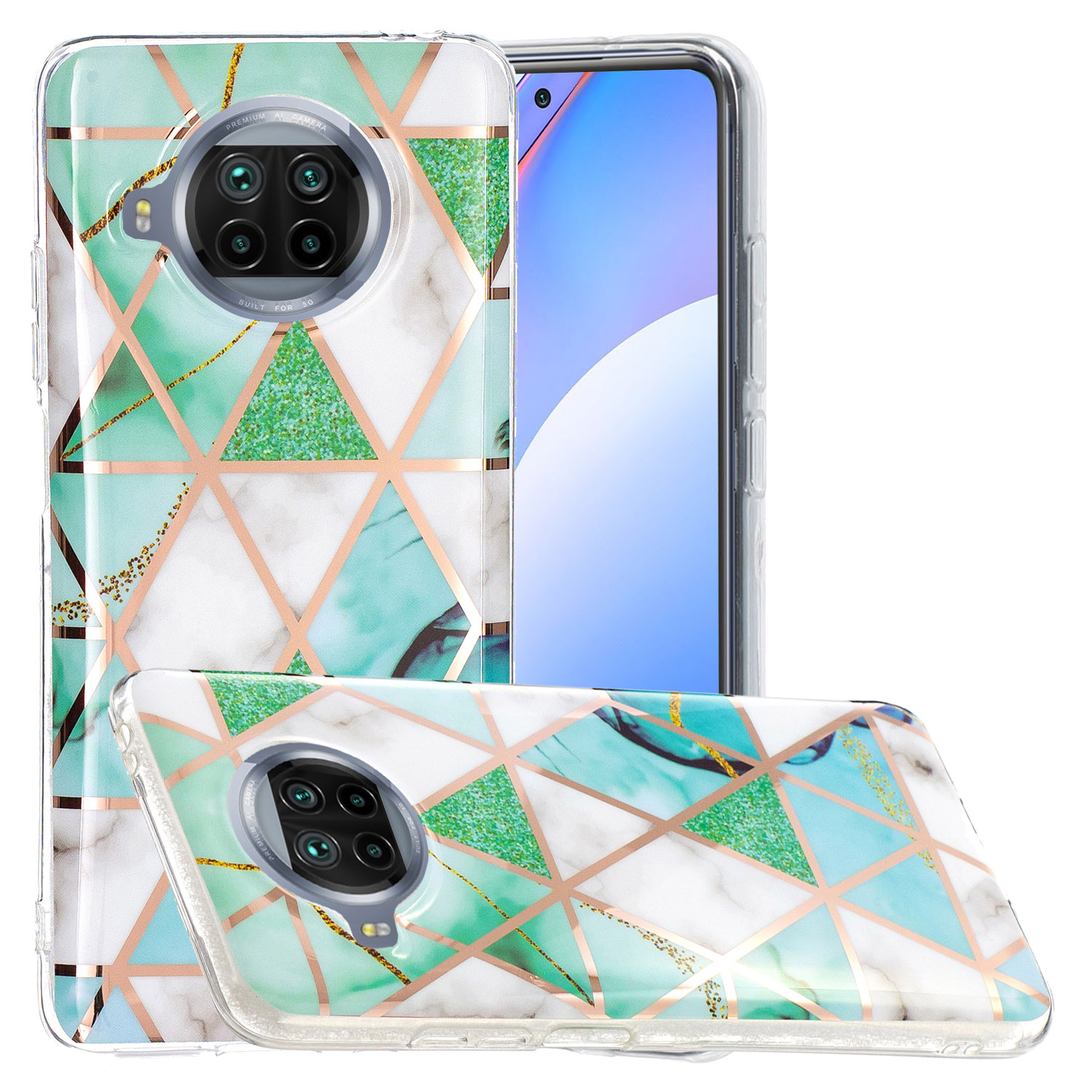 

IMD -elektroplating Roségold Marmormuster Druck TPU -telefonabdeckungsschale Für Xiaomi Mi 10T Lite 5G/Redmi Note 9 Pro 5g/mi 10i 5g - Grün Weiß, Xiaomi Mi 10T Lite 5G