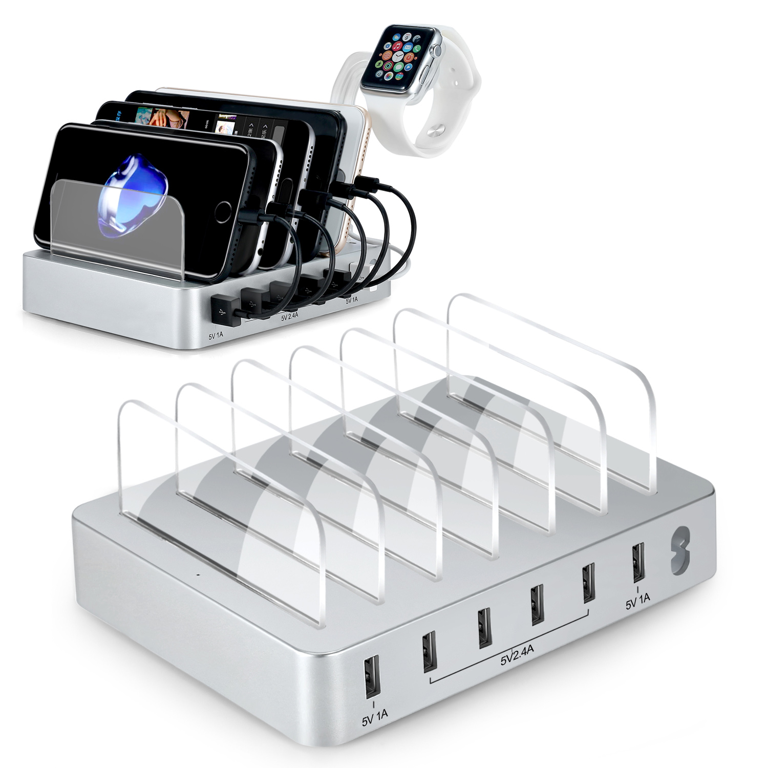 

6 USB Ports Charger HUB Multi USB Charging Station with Baffle C-008 50W (CE Certification) - Silver / EU Plug, Universal