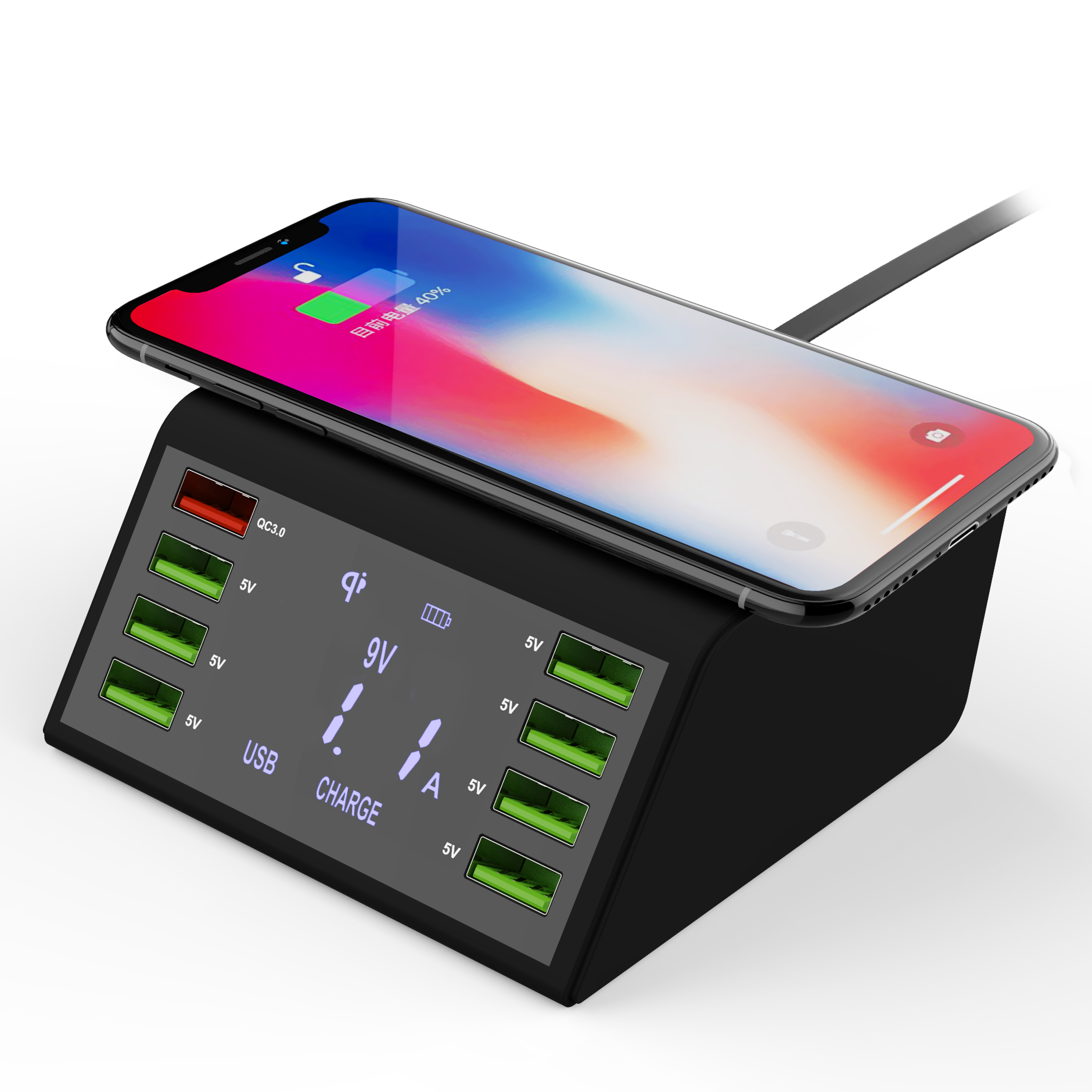 

8 USB Ports Wireless + Quick Charge Charger Dock Station with Digital Display 60W C-838W (CE Certification) - UK Plug, Universal