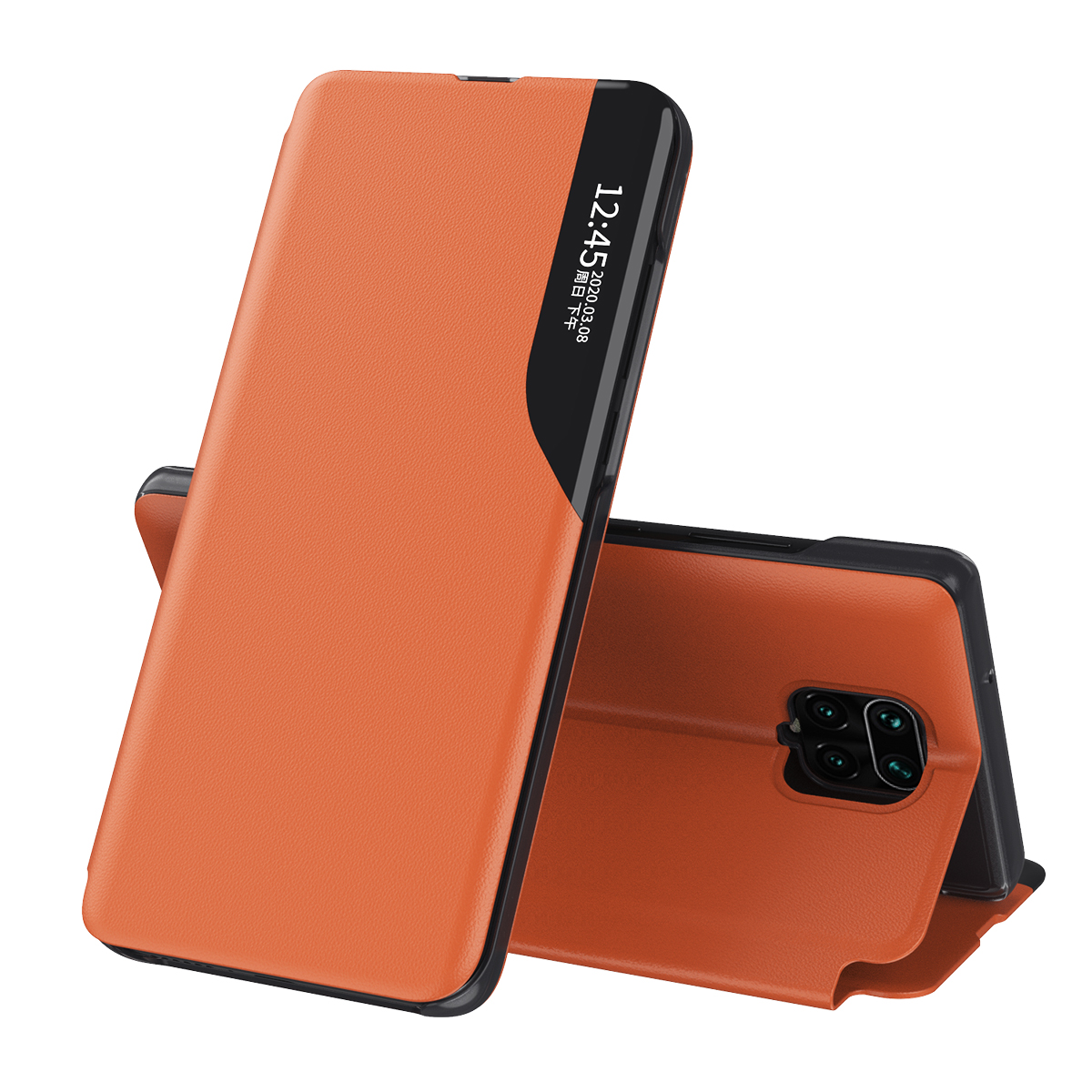 

Ansichtfenster Leder -telefonabdeckung Für Xiaomi Redmi Note 9 Pro - Orange, Xiaomi Redmi Note 9 Pro 4G