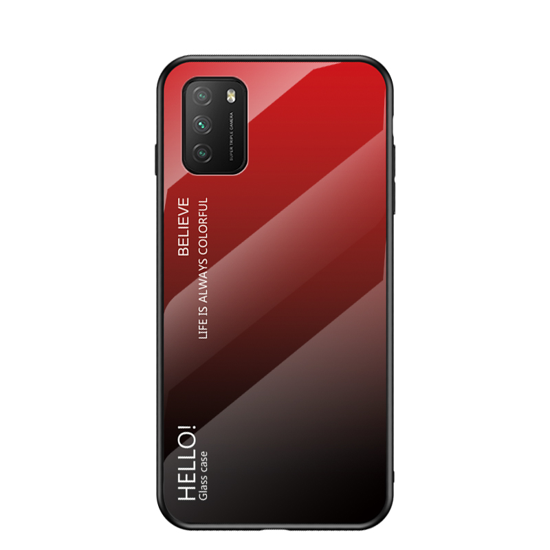 

Gradientenfarbe Für Xiaomi Poco M3 / Redmi Hinweis 9 4G / Redmi 9 Power / Redmi 9T Gehärtetes Glas + PC + TPU Combo Case - Rot Schwarz, Xiaomi Poco M3