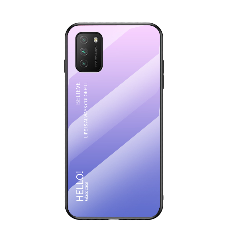 

Gradientenfarbe Für Xiaomi Poco M3 / Redmi Hinweis 9 4G / Redmi 9 Power / Redmi 9T Gehärtetes Glas + PC + TPU Combo Case - Pink Blau, Xiaomi Poco M3