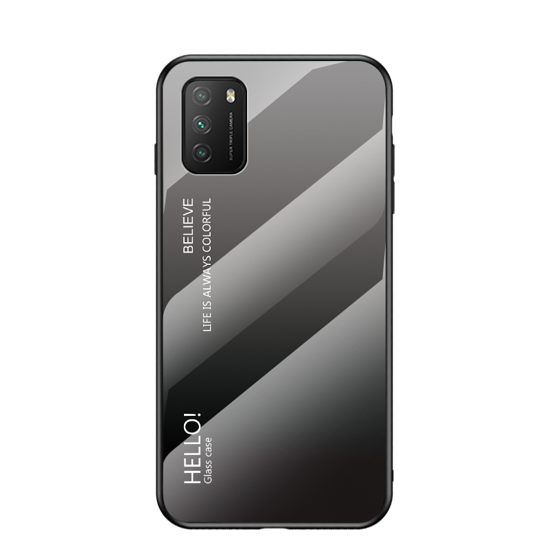 

Gradientenfarbe Für Xiaomi Poco M3 / Redmi Hinweis 9 4G / Redmi 9 Power / Redmi 9T Gehärtetes Glas + PC + TPU Combo Case - Grau, Xiaomi Poco M3